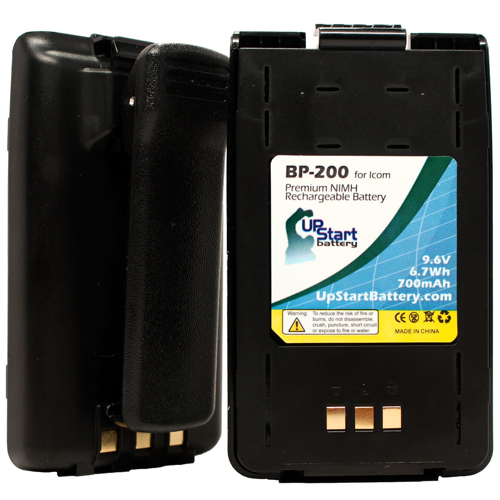 2-Pack BP-200 Battery with Clip - Compatible with IC-A5, IC-A23, IC-T81A, IC-T8A, BP-200L, IC-T81E, IC-T81, IC-T8E, IC-T8, IC-T81HP, IC-T81H, IC-T8HP, IC-T8H, BP-200M, BP-200H Two-Way Radios