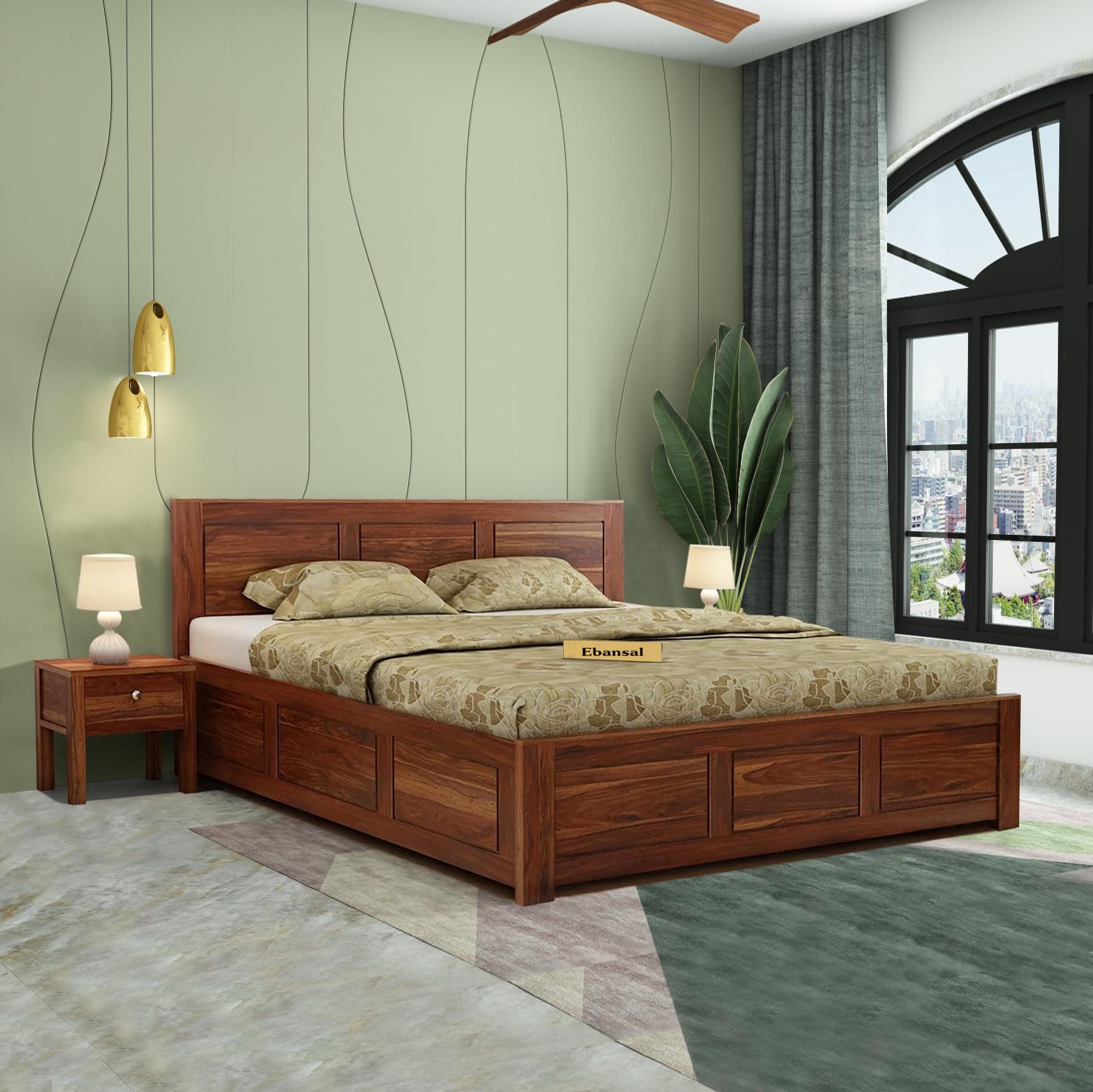 Sponsored Ad - EBANSAL Solid Wood King Size Bed for Bedroom | Wooden Furniture Crafted from Premium Sheesham Wood | Elegant Bedroom Double Bed with Storage | Honey Finish (81X74.5X35 Inches)