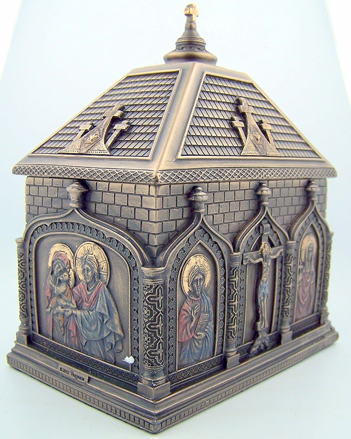 Religious Catholic Gift Cold Cast Bronze 5 7/8 Inch Church Chapel Icon Rosary Keepsake Trinket Box