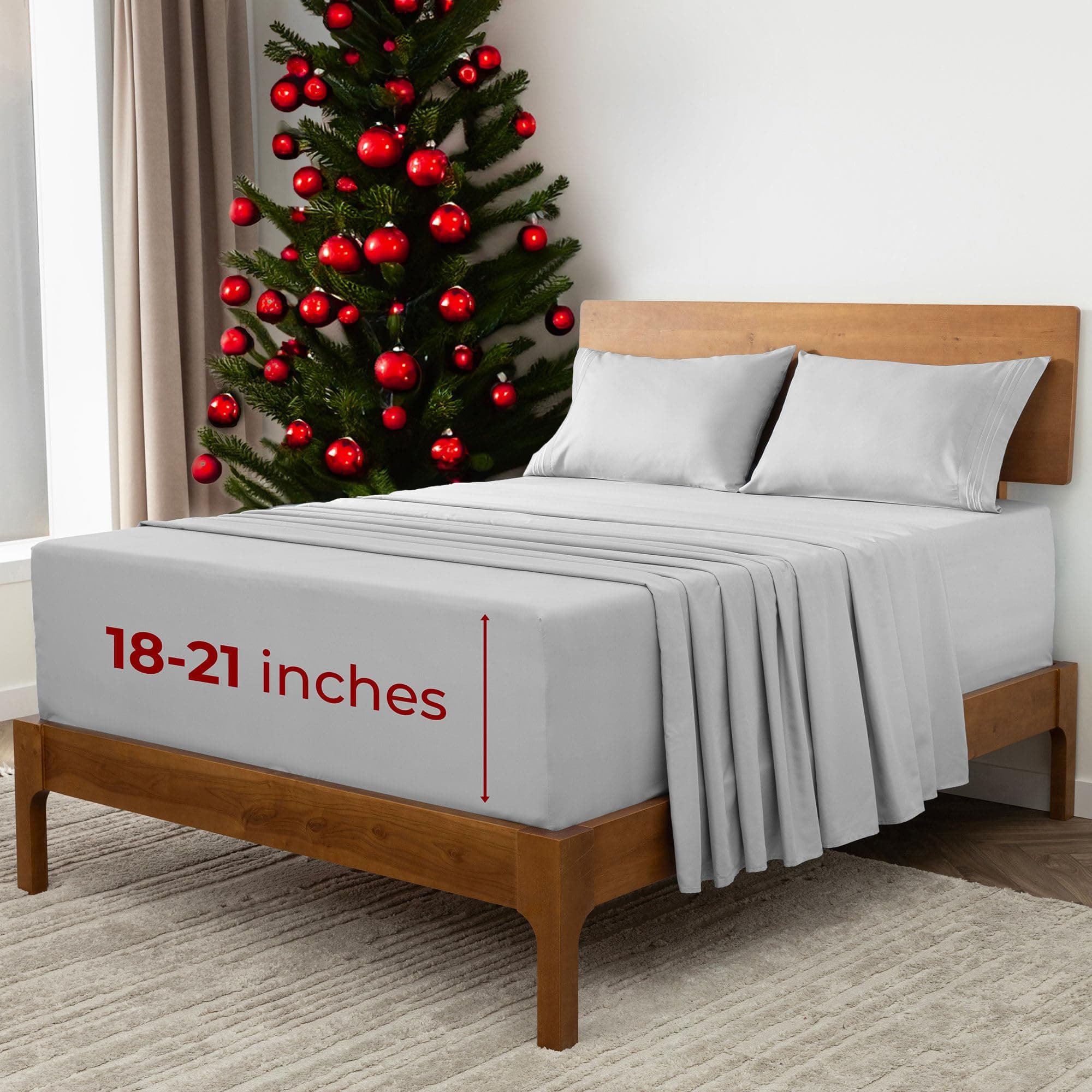 Mellanni Extra Deep California King Sheets - 4 PC Iconic Collection Bedding - Hotel Luxury, Ultra Soft, Cooling Bed Sheets - Wrinkle, Fade, Stain Resistant (Cal King, Light Gray)