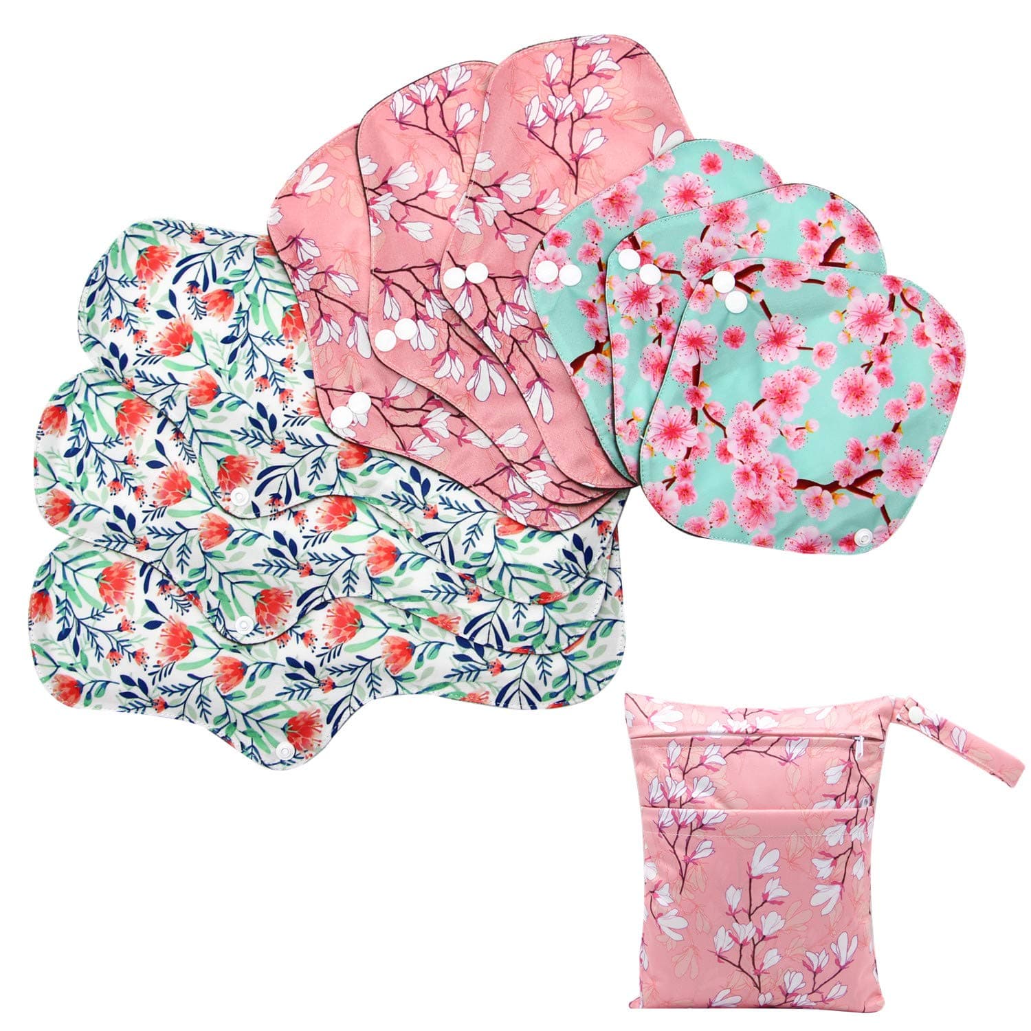 Soft Adjustable Snaps Reusable Menstrual Pads - Reusable Sanitary Pads | Reusable Panty Liners | Soft Cloth Menstrual Pads -9 pcs Pad with 1 Bag(Multicolor a)