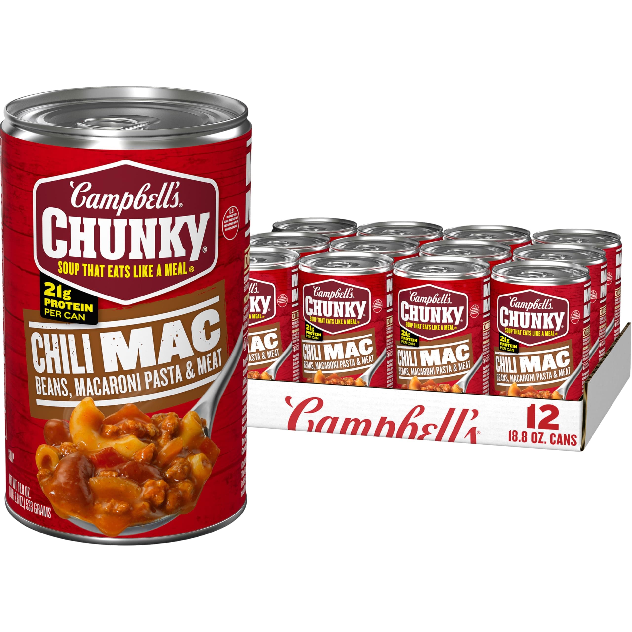 - Campbell’s Chunky Chili Mac Soup, 18.8 oz Can (12 Pack)