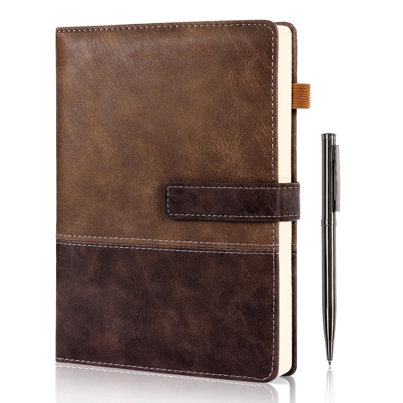 - Leather Notebook Journal with Pen, A5 Lined Hardcover Notebook with Magnetic Closure, 240 Pages Daily Journal for Men Women, Ruled Journal Notebooks for Work, Writing, Note Taking - Brown
