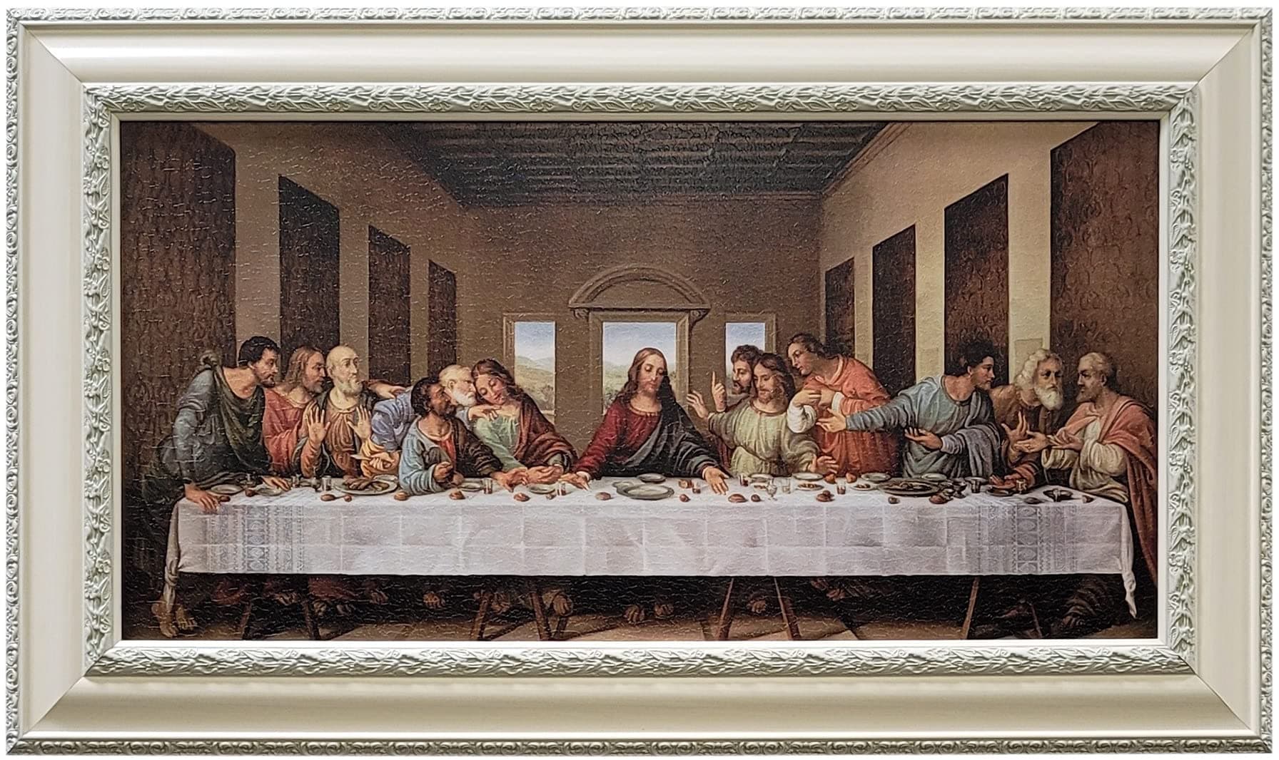 Mom’s Art Studio - Last Supper Wall Decor 46.5 X 28 Inches, Leonardo Da Vinci Reproductions, Museum Look Art Framed, Artist’s Acrylic Coating, Wall Art for Home Decor (Large, White)