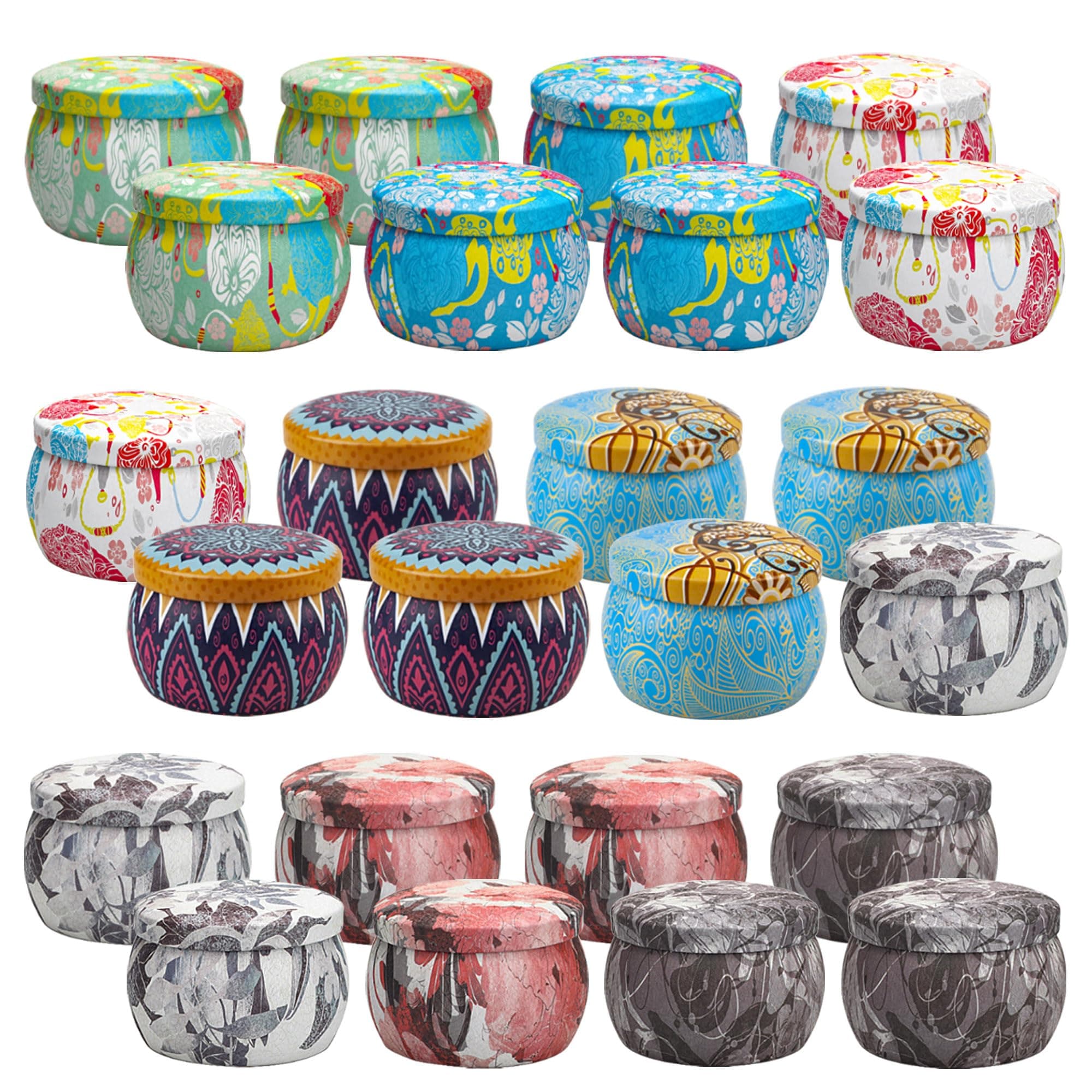 24 Pack Candle Tins 4 oz, Empty Candle Jars with Flower Patterns Round Metal Candle Containers with Lids for Making Candles, Mother's Day Handmade Gifts, Arts & Crafts, Storage, Candle Supplies