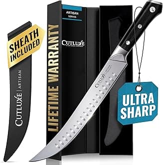 Cutluxe Butcher Knife – 10″ Cimeter Breaking Knife, Razor Sharp Forged High Carbon German Steel, Full Tang Meat Carving Knife, Ergonomic Handle Design, Grilling Gifts for Men – Artisan Series