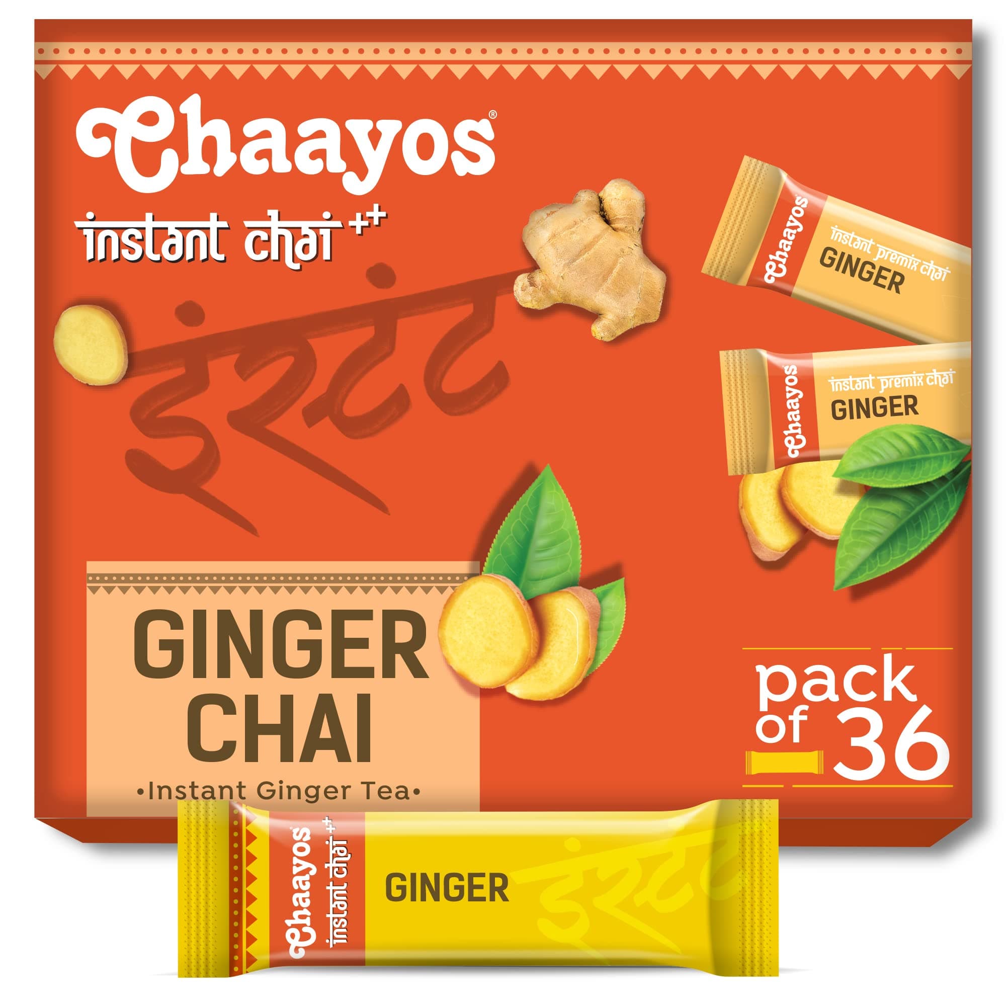 Instant Regular Sugar Ginger Premix Tea 36 Sachet, Black