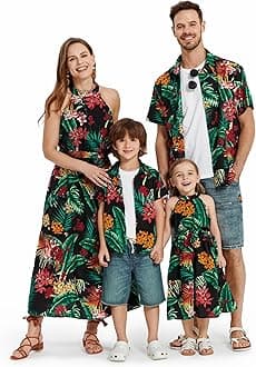 Family Hawaiian Matching Outfits Mommy and Me Outfits Caribbean Vacation Summer Tropical Halter Sundresses and Shirts
