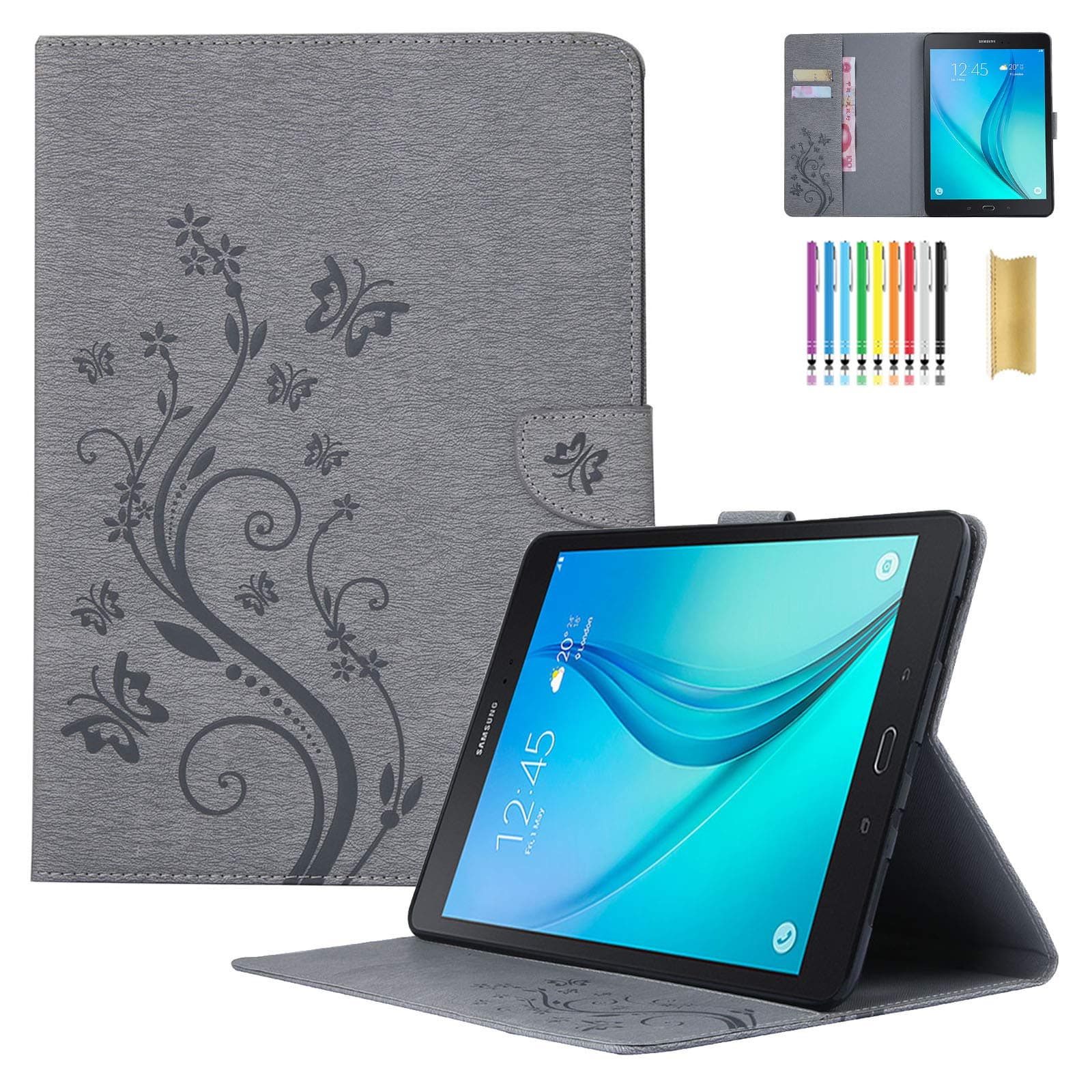 Galaxy Tab A (9.7") Case (SM-T550) - Dteck Pretty Butterfly Pattern Fold Stand Case Slim Lightweight Leather Cover for Samsung Galaxy Tab A 9.7-Inch 2015 Release Tablet (Gray)