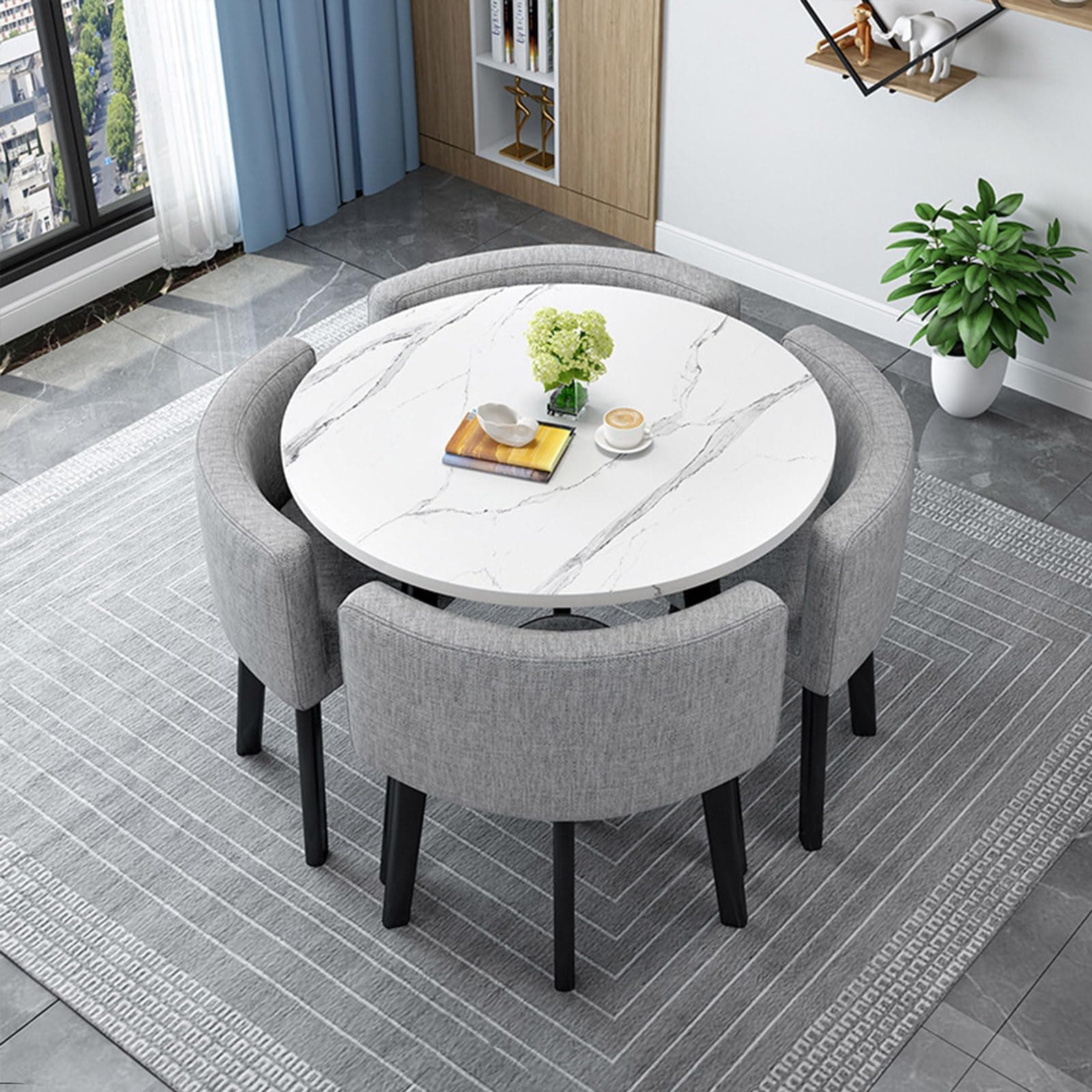 Round/Square Dining table Set with Chairs,Modern Conference Table and 4 Chairs Set,Reception Table and Chair Combination,Wooden Kitchen Table Set for 4 for Dining Room(80cm(31.5in),H)