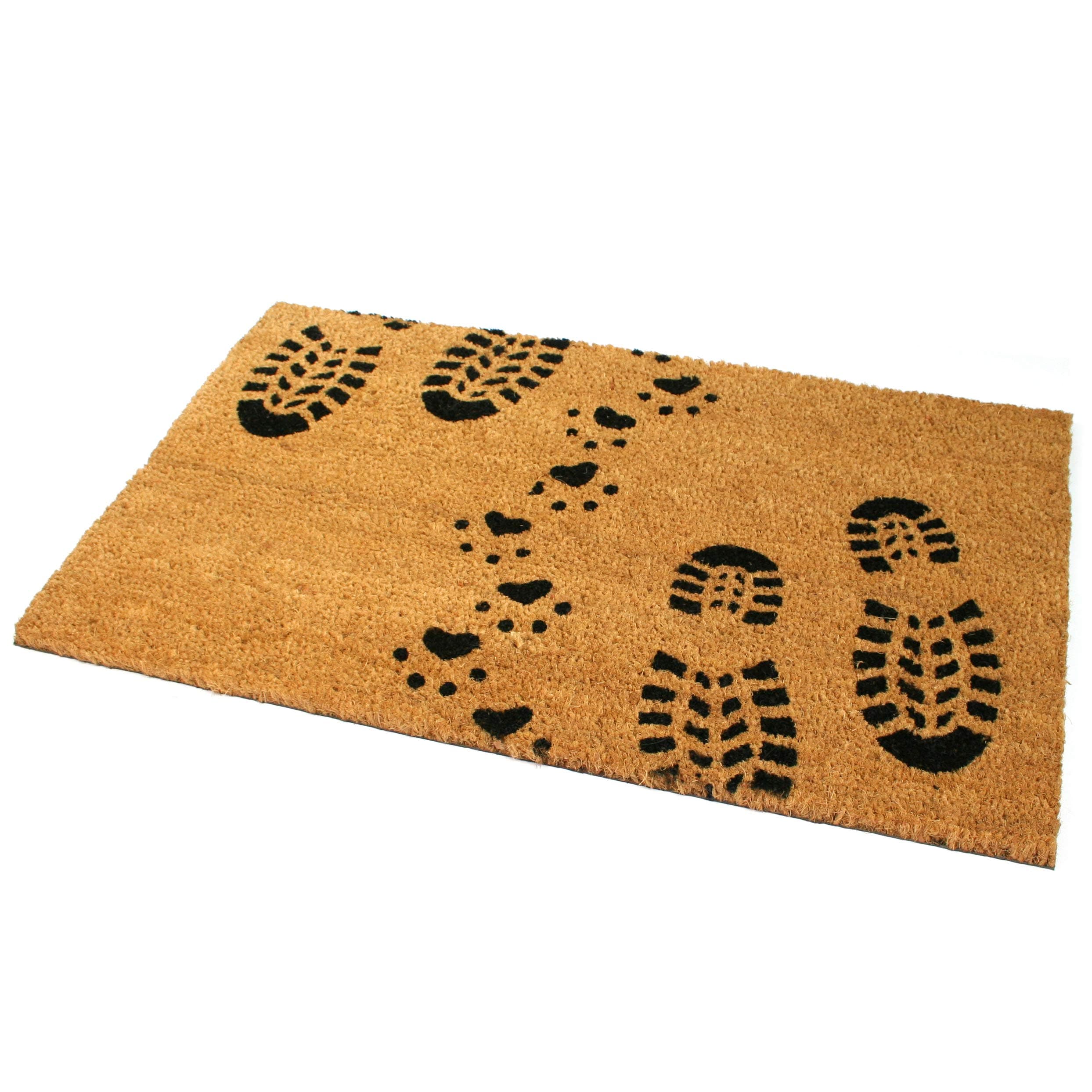 Black Ginger Large, Thick, Decorative, Patterned Coir Door Mats with Nature Designs (Boot & Paw)