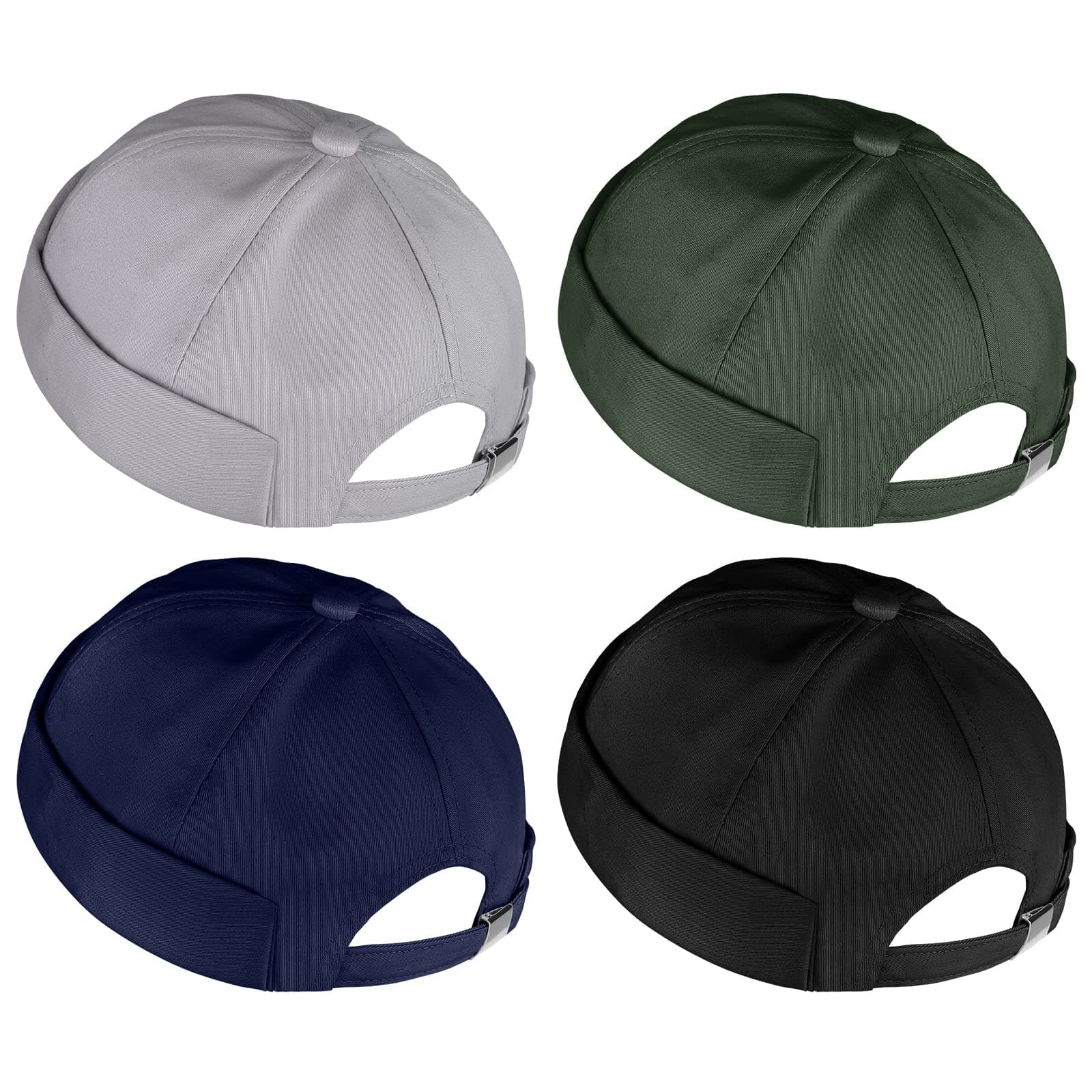 URATOT 4 Pieces Brimless Hat Docker Cap Retro Cotton No Brim Hat Adjustable Rolled Cuff Brimless Hats for Men