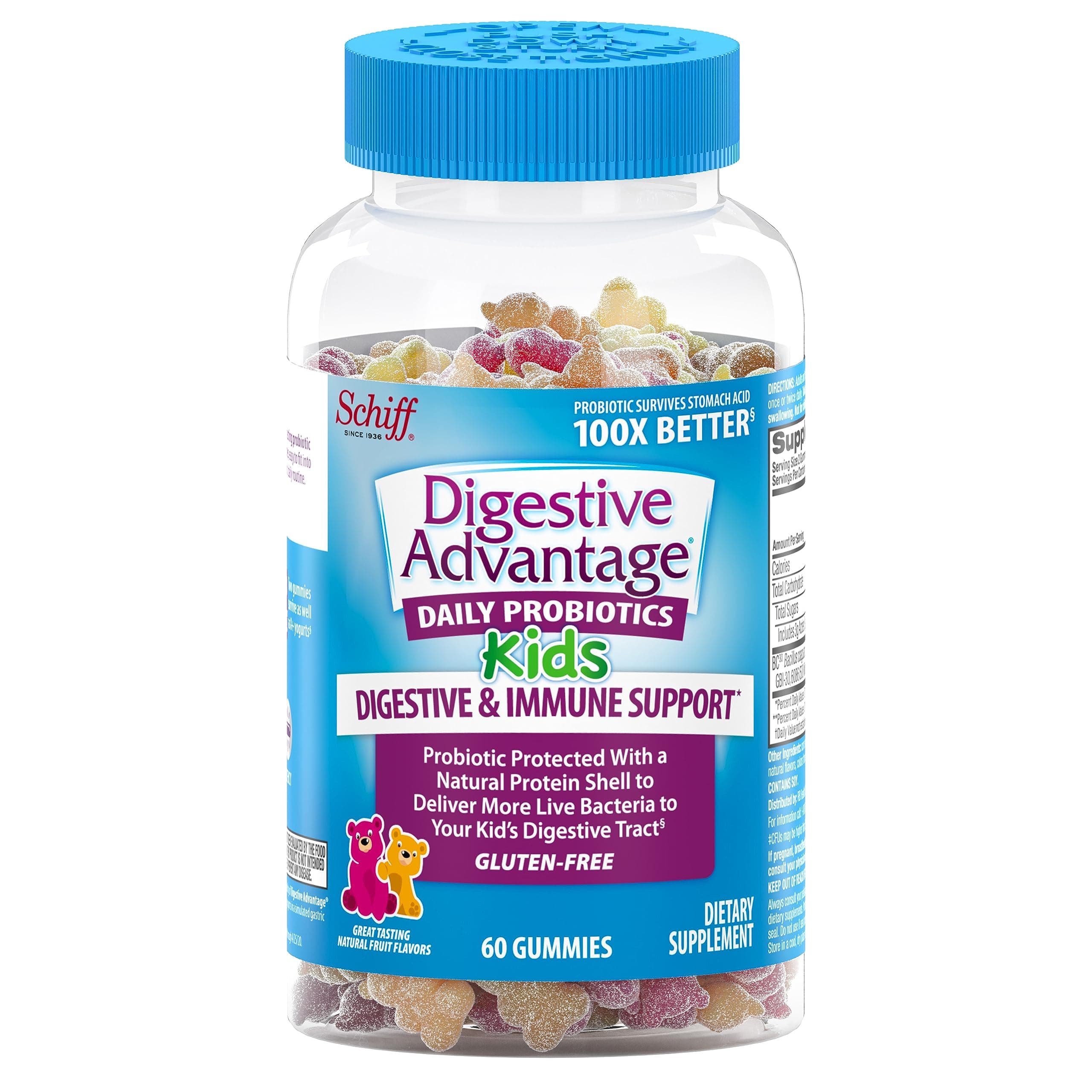 Probiotic Gummy for Kids, 60 Gummies, Gluten-Free, Survives 100x Better, Assorted Fruit Flavors, Supports Digestive Health in Children