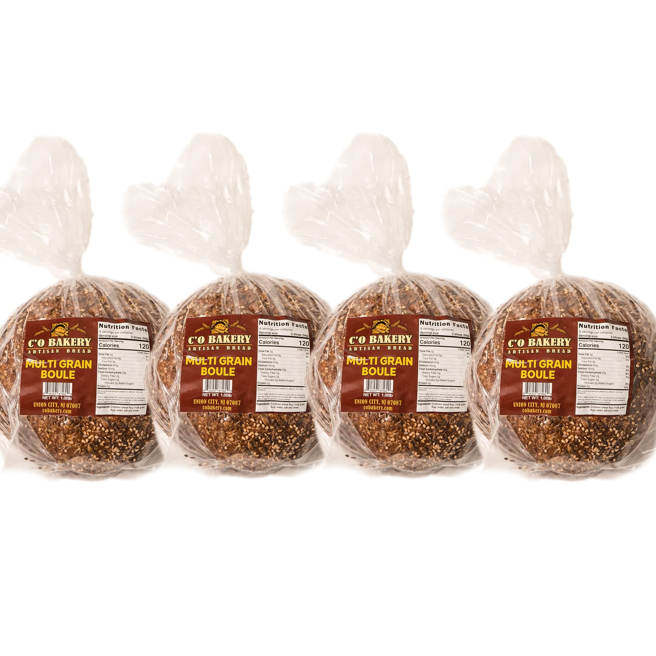 C'O Bakery Artisan Bread Multi Grain Boule - Handmade, All Natural, High Fiber, Sliced Sandwich Loaf Multipack (Pack of 4 Loaves)