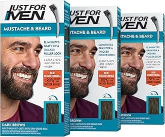 Mustache & Beard, Beard Coloring for Gray Hair with Brush Included - Color: Dark Brown, M-45 (Pack of 3)
