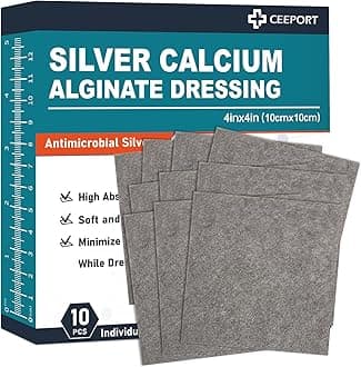 Ag Silver Calcium Alginate Wound Dressing Pads, 4''x4'' Patches, 10 Individual Pack, Soft Silver Dressings for Wound Care, Gentle Highly Absorbent Dressing, Non Stick Gauze Pads for Wounds