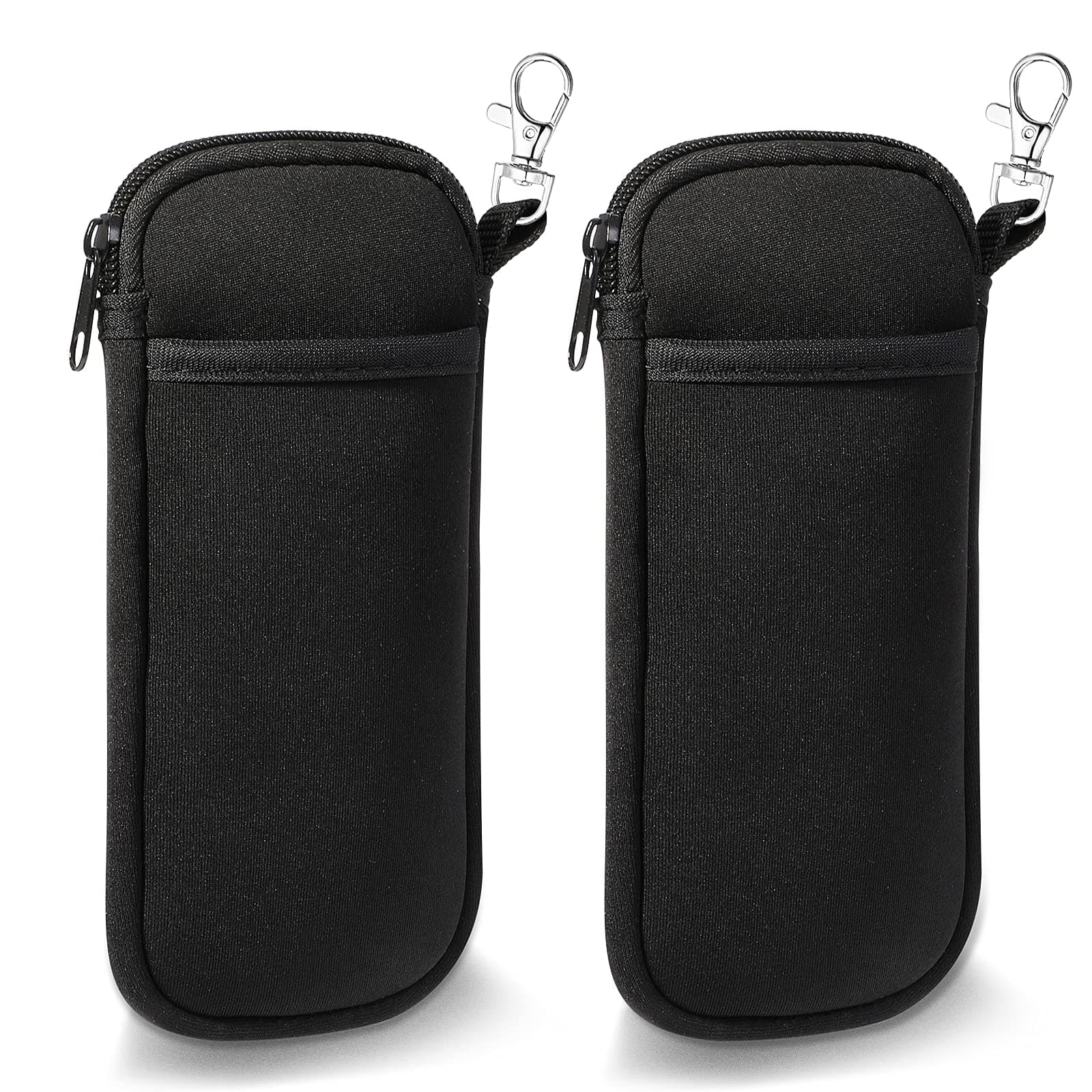 2 Pack Double Soft Glasses Case with Carabiner Hook, Ultra Light Portable Neoprene Eyeglasses Pouch with Zipper