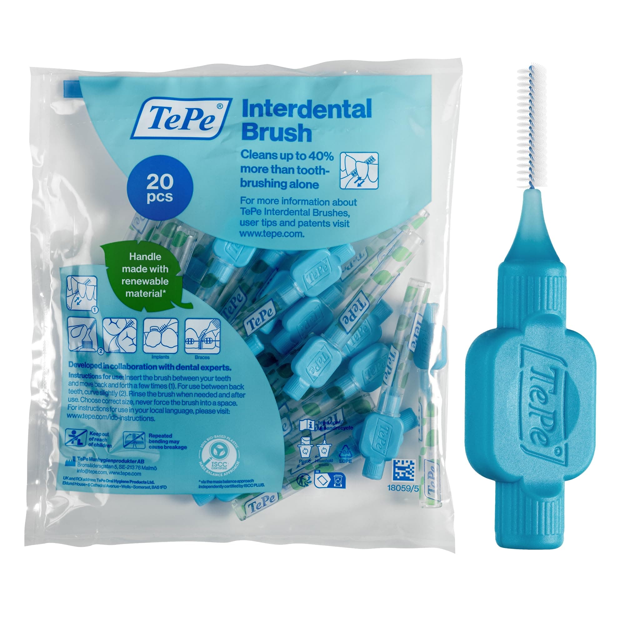 - Interdental Brushes Original | Size 5-0.8mm | 1 Pack of 20 Brushes (0.6 mm, Blue)