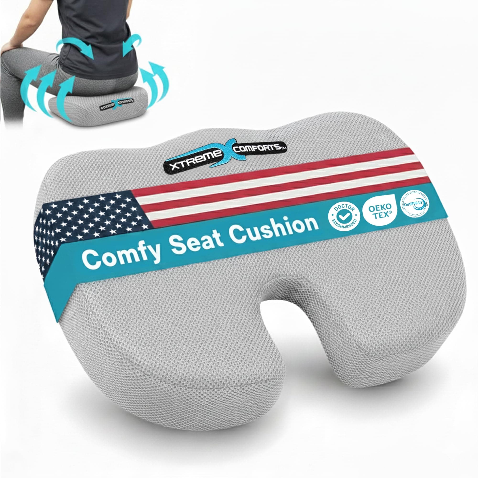 Xtreme Comforts Desk Chair Cushions for Back Support and Tailbone Relief - Memory Foam Coccyx Seat Cushion w/Handle & Bag for Home Office or Travel - Original