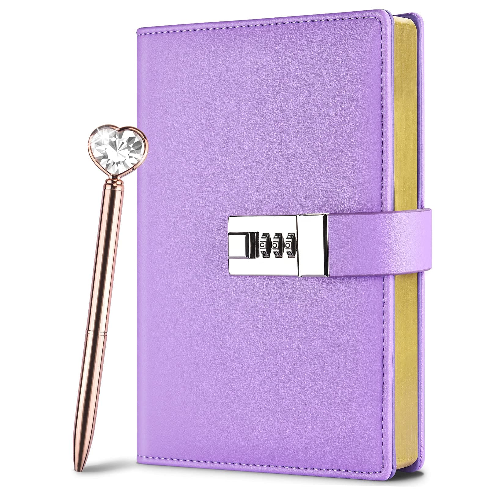 Asten Notebook Secret Notebook, PU Leather Notepad with Pen, Diary with Code for Girl Boy Adult (Purple, 7.7" x 5.2")