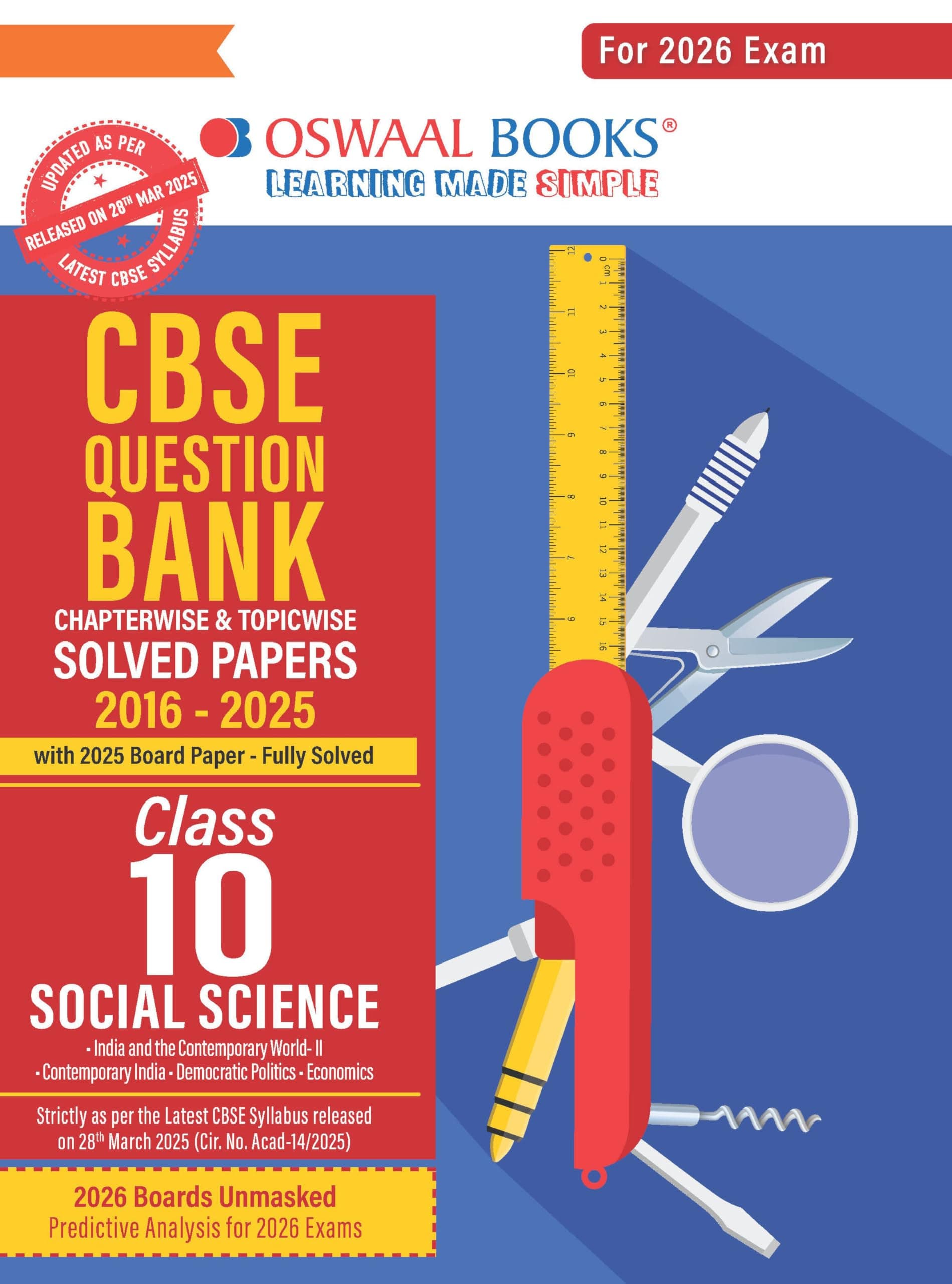 Oswaal CBSE Question Bank Chapterwise and Topicwise SOLVED PAPERS Class 10 Social Science For Exam 2026