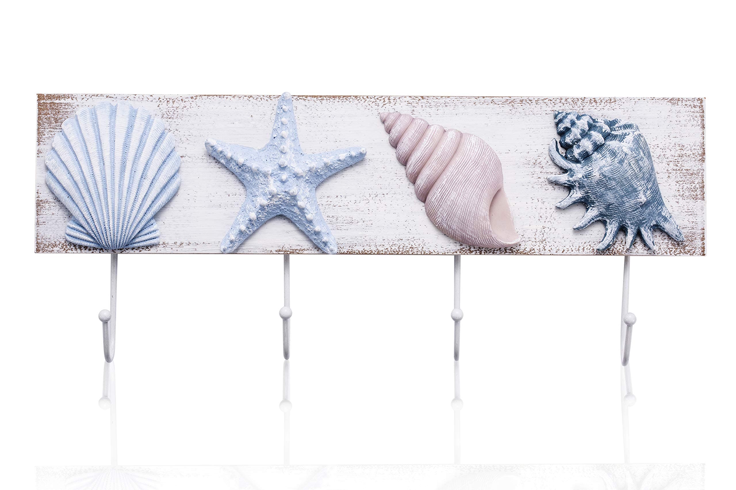 Tide and Tales Beach Bathroom Decor 3D Seashell Wall Hooks Towel Rack for Coastal Bathroom, Bedroom or Kitchen - Shells Starfish Beach Decorations for Home - Ocean Theme Beach House Decor