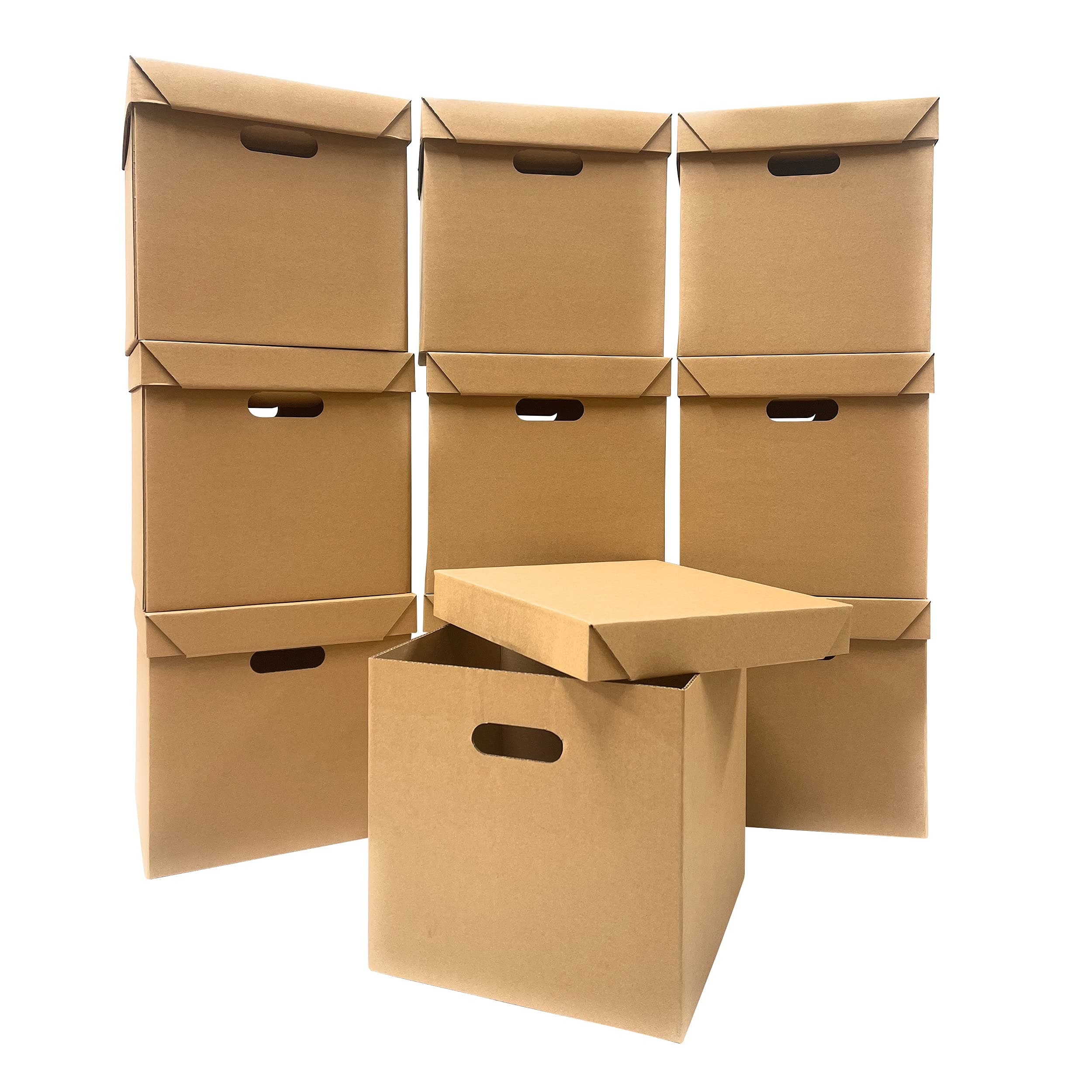 Pack of 10 Strong Cardboard Cube Storage Boxes with Lid and Handles