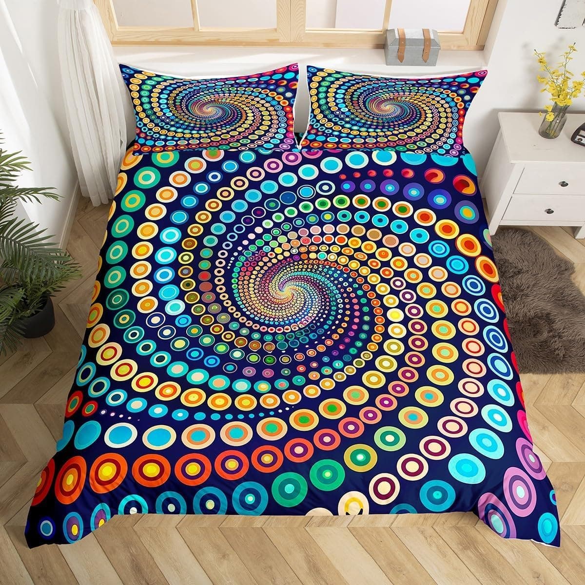 3D Circle Patterns King Size Duvet Cover Sets Geometric Bedding Set Soft Microfibre Quilt Cover 230x220 cm and 2 Pillowcases 50x75 cm G-H719