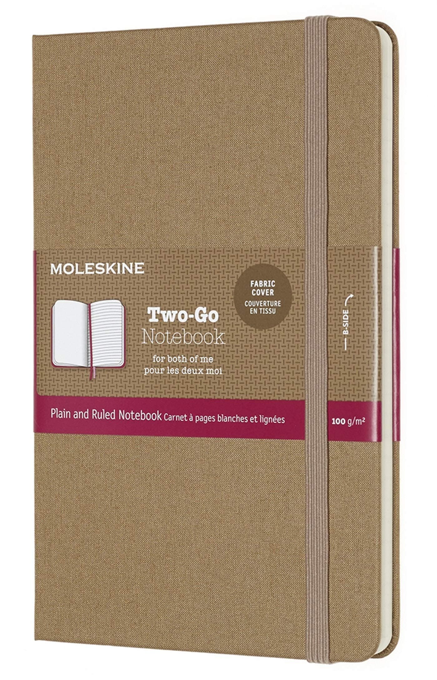 Moleskine Two-Go Textile Notebook, Hard Cover, Medium (4.5" X 7") Kraft Brown, 144 Pages