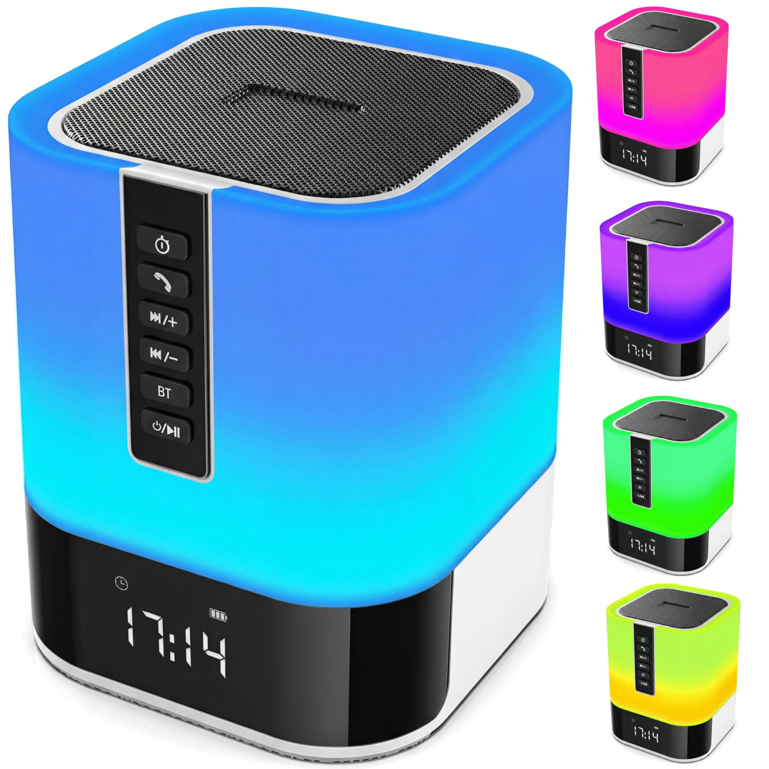 Hetyre Night Light Bluetooth Speaker, 5 in 1 Touch Control Bedside Lamp Dimmable Multi-Color Changing, Bedroom Alarm Clock, Best Birthday Gift Ideas for 10 11 12 13 14 Year Old Teenage Girls/Boys