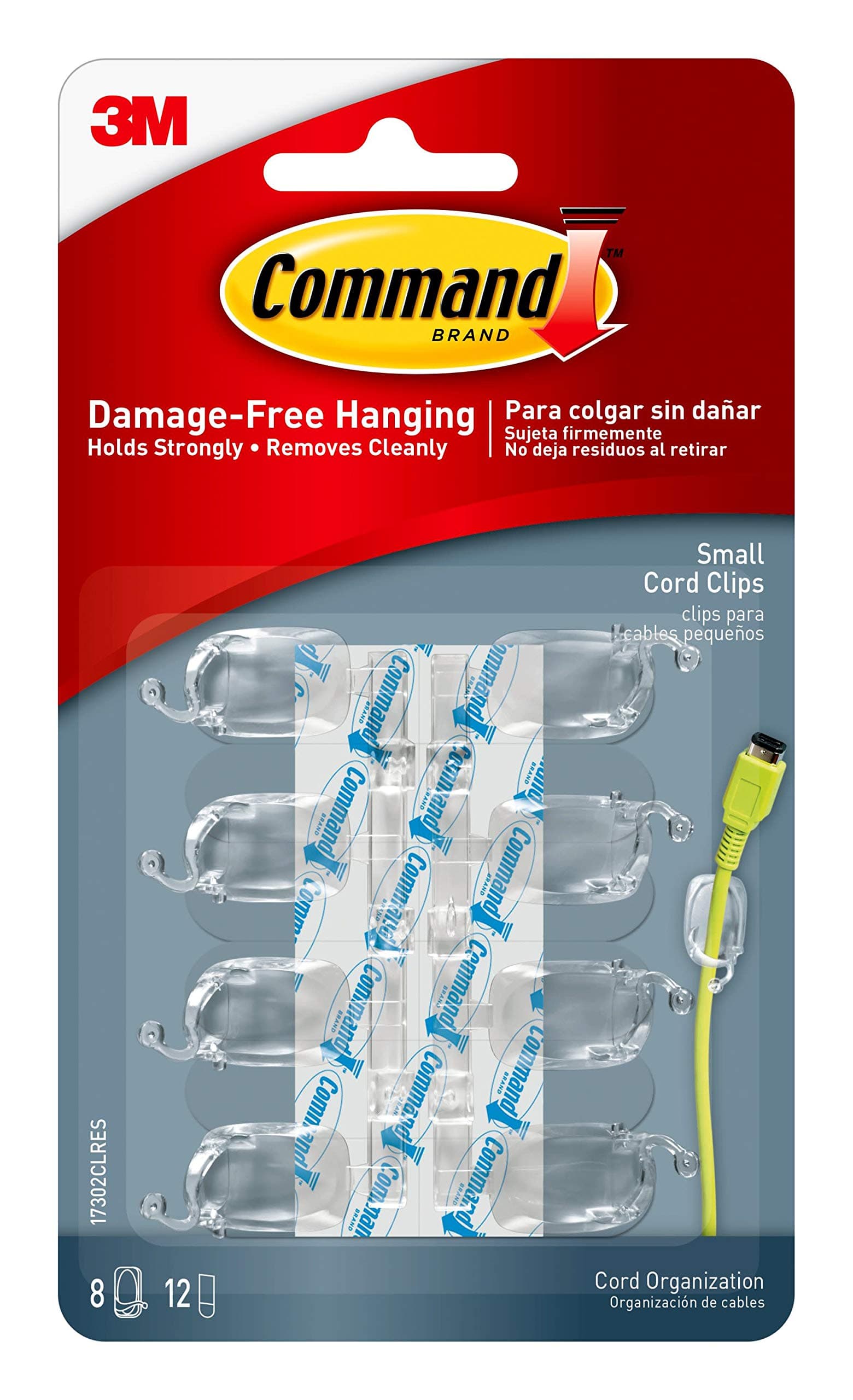 Command 17302CLR Small Cord Clips with Clear Strips