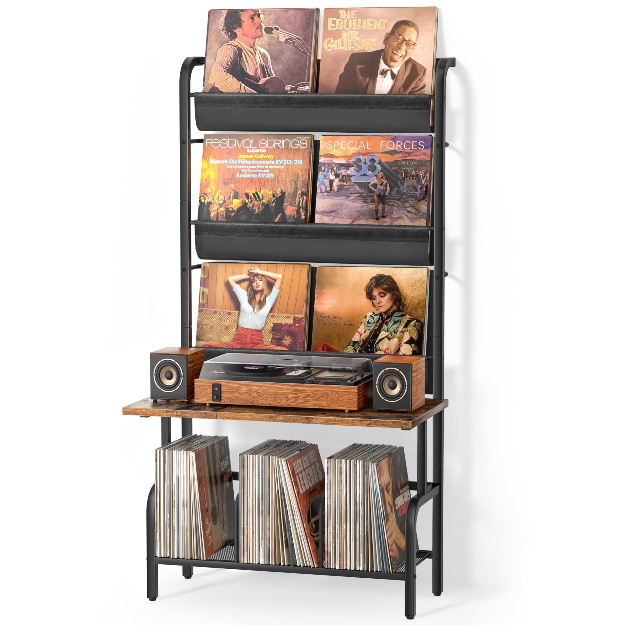 Record Player Stand, Vinyl Record Storage Holder Display Shelf, Record Player Table Turntable Stand Large Record Player Cabinet Organizer, Media Console Stereo Audio AV Rack, Gifts for Music Lovers