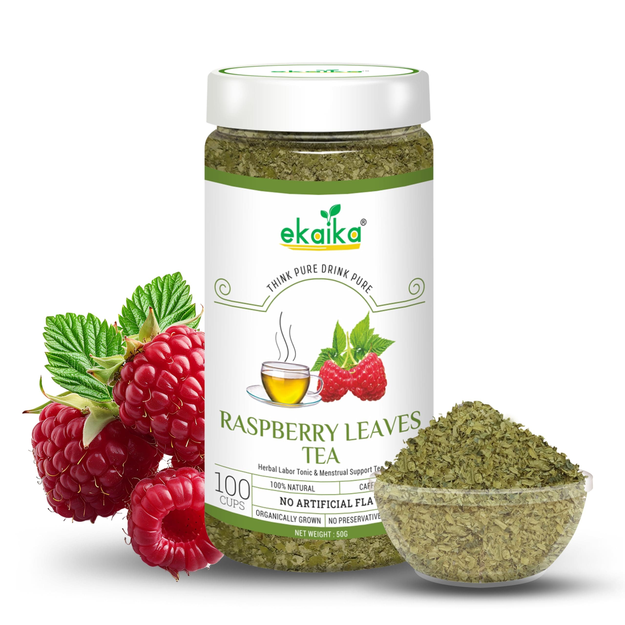 - Ekaika - Raspberry Tea- (Pack of 1, 50g) | Dried Red Raspberry Leaves For Menstrual Support | Female Hormone Balance | Caffeine Free Tea For Period Problems