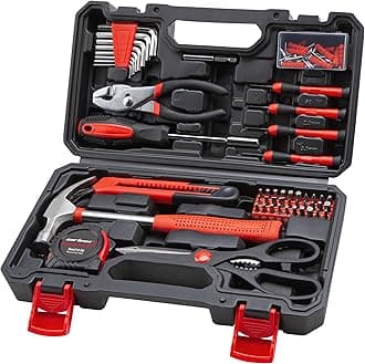 CARTMAN 126 Piece Tool Set General Household Hand Tool Kit with Plastic Toolbox Storage Case Red