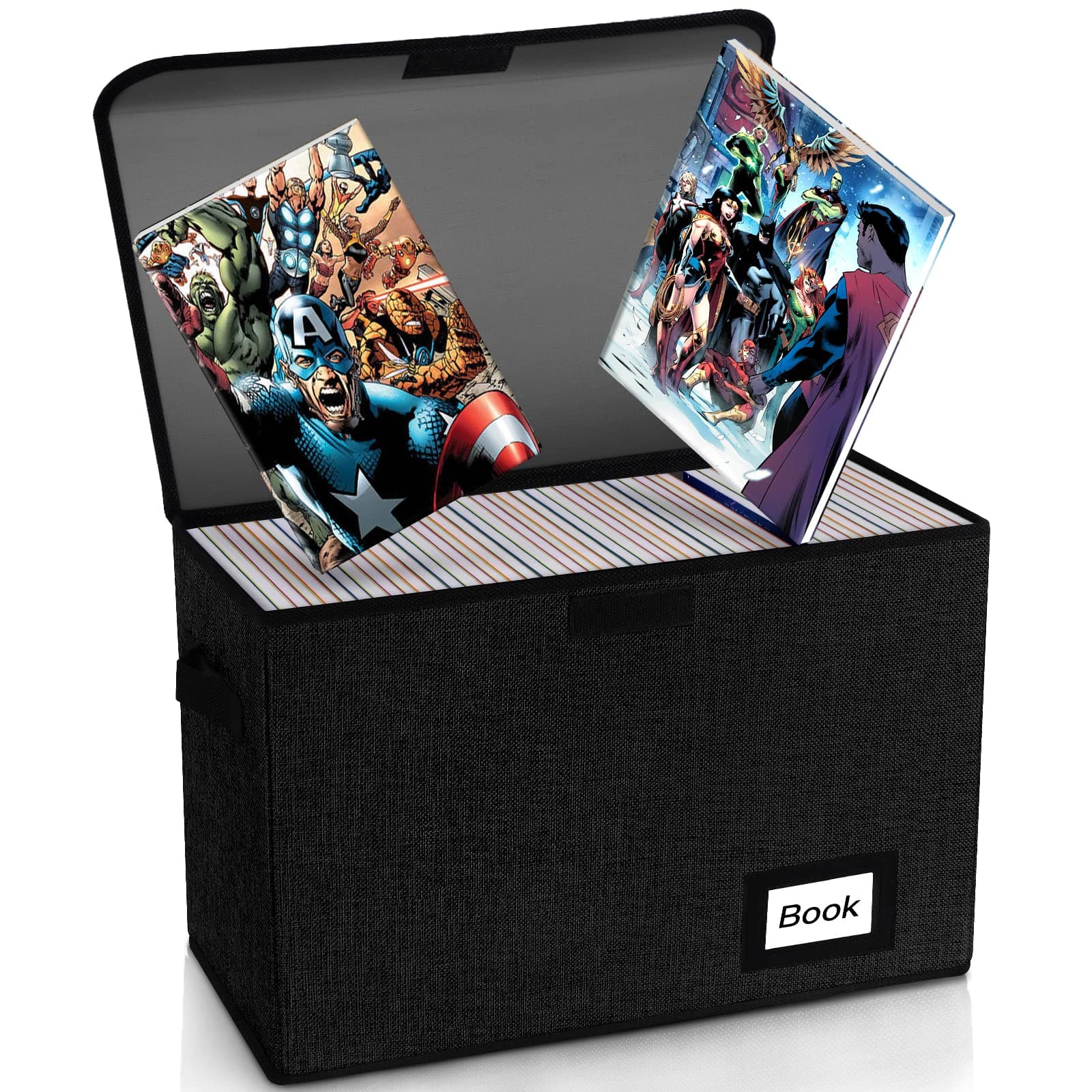 Comic Book Storage 15.8" X 7.8" X 11.8", Collapsible Comic Short Box, Holds 160-180 Comic Book, Heavy Duty Bin Container Holder Shelf (Black)