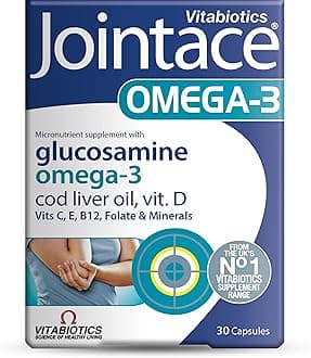 Omega-3 30 Capsules | Glucosamine, Omega-3, Cod Liver Oil, Vitamin C, E, B12, D, Folate & Minerals | 3-in-1 Support: Collagen Formation - Connective Tissues and Bone Health