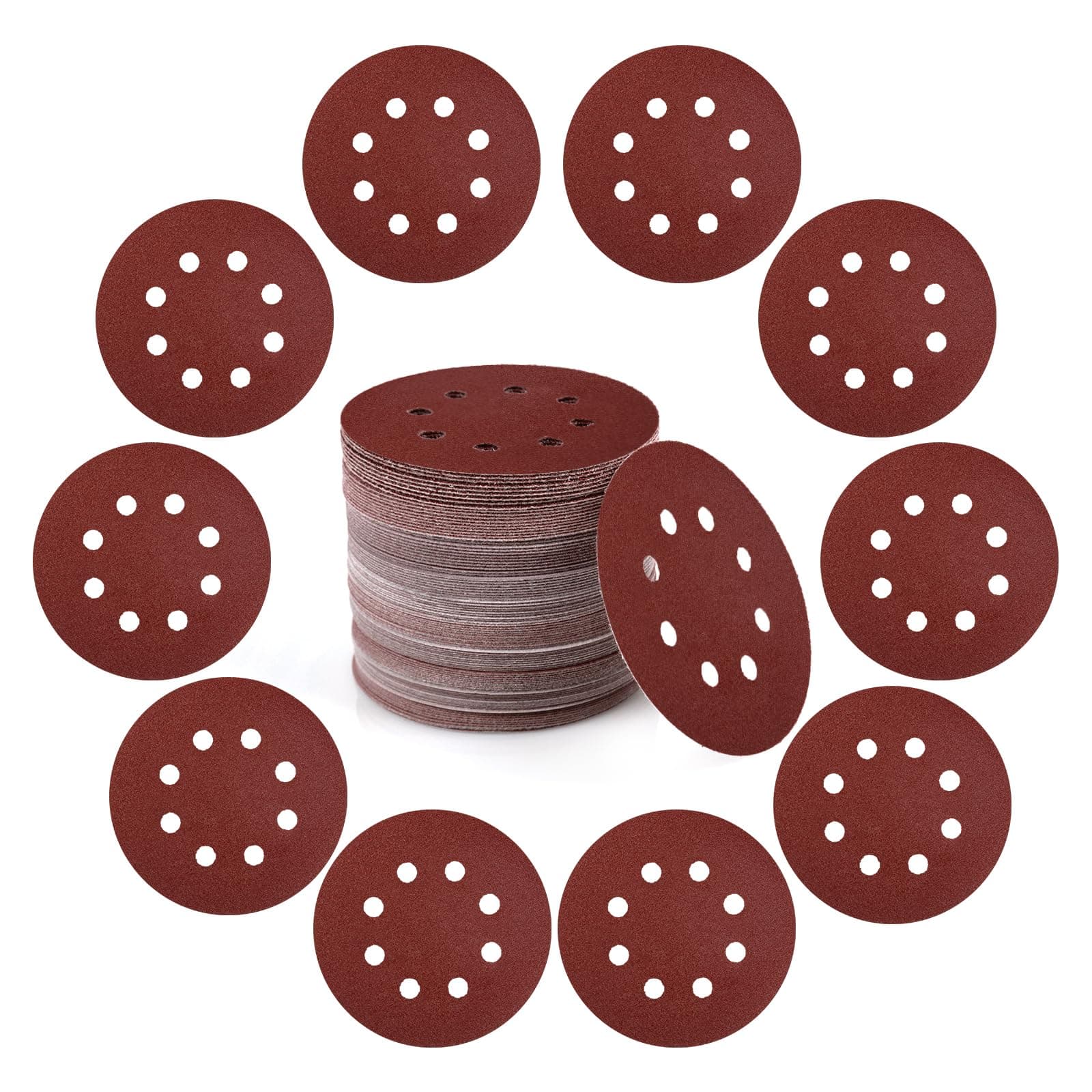 100 PCS 5 Inch Sanding Discs Hook and Loop Sandpaper for Random Orbital Sander 150 Grit