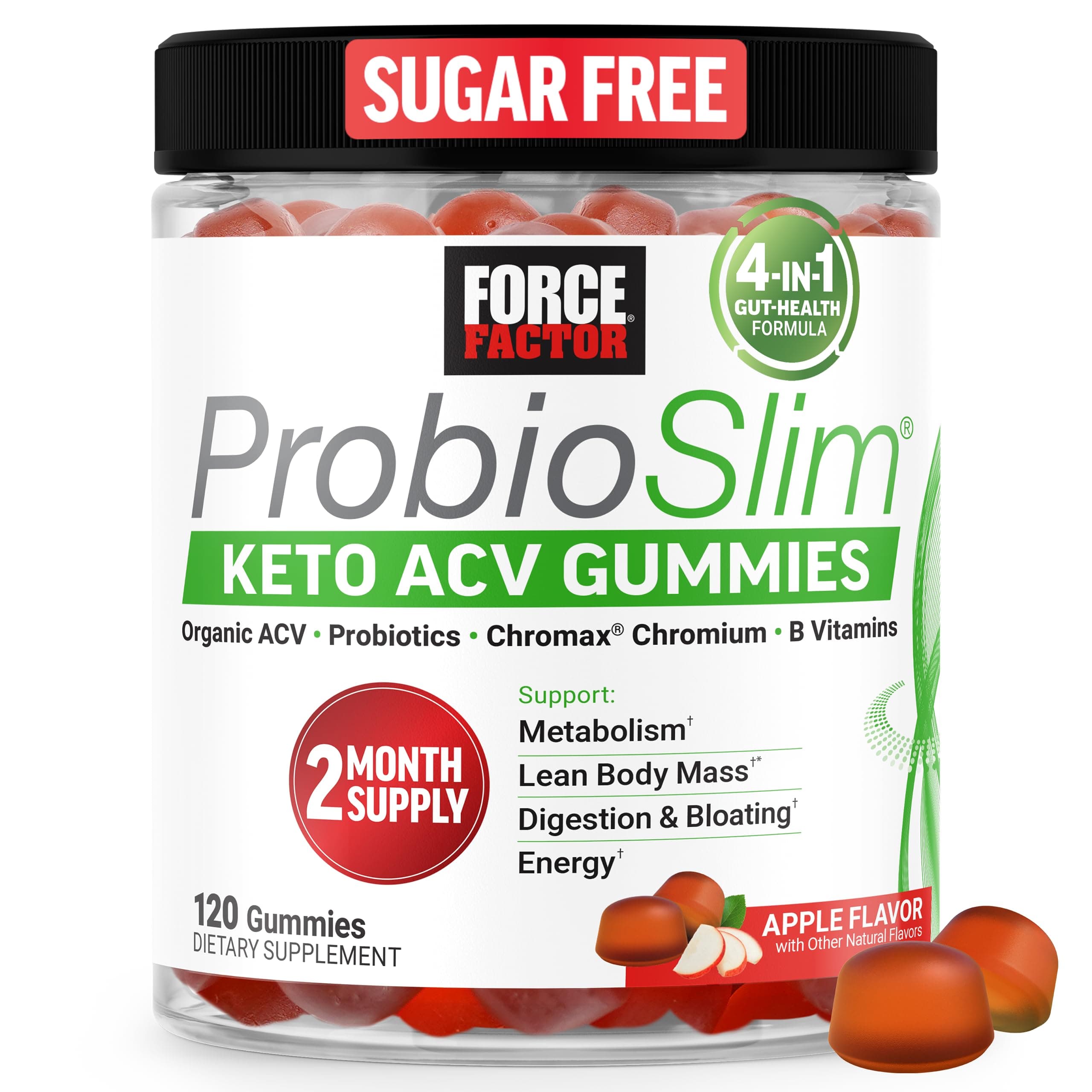 ProbioSlim Keto ACV Gummies, Organic Apple Cider Vinegar Gummies with LactoSpore Probiotics & Prebiotics to Support Digestion, Metabolism, & Immune Health, 1 Net Carb, Apple Flavor, 120ct