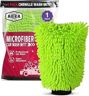 AIDEA Car Wash Mitt Microfiber, 1PK-Scratch-Free& Lint-Free, Premium Chenille Microfiber Wash Mitt-Green Regular Size (7.12''X10.14'')