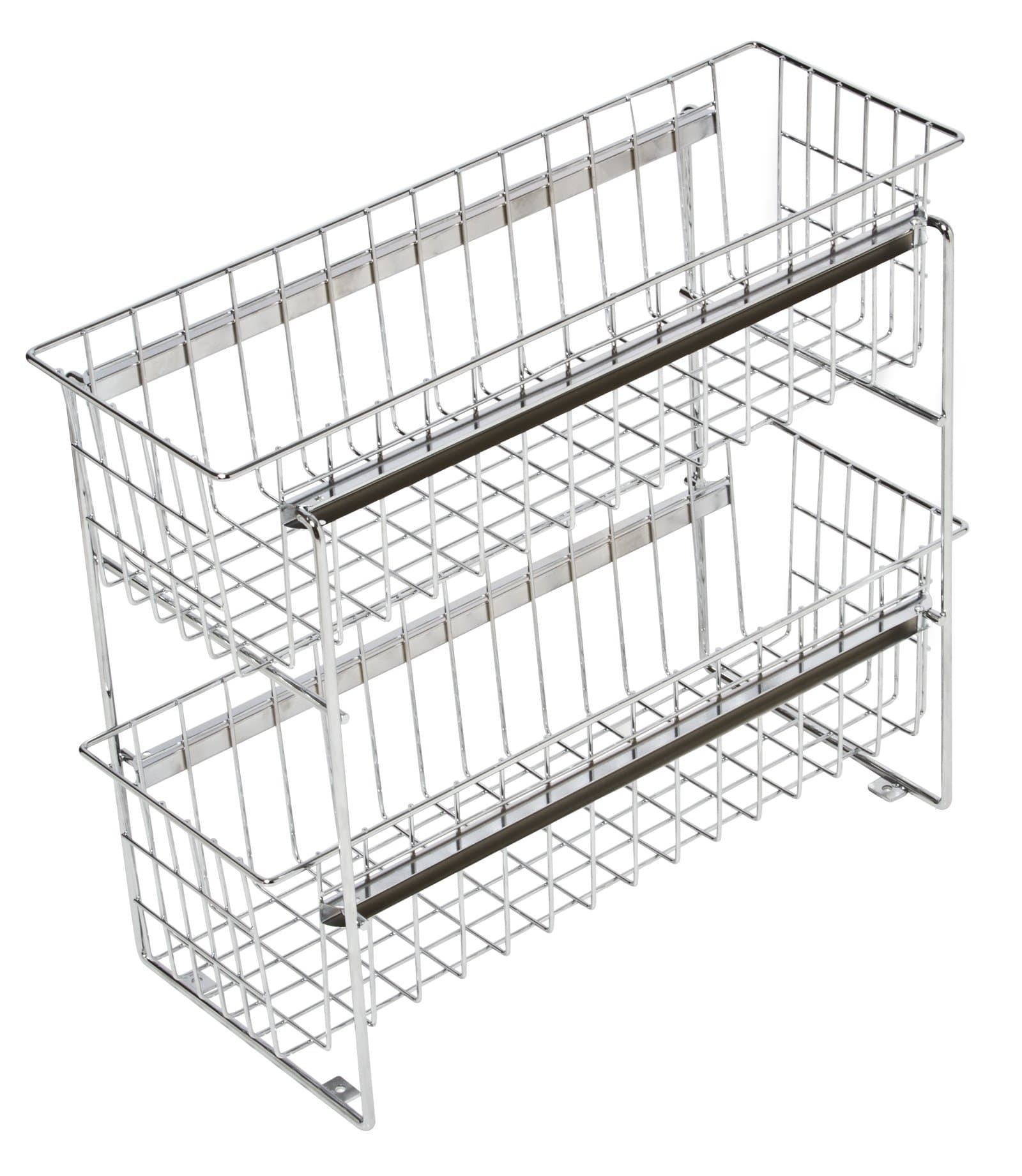 Smart Design 2-Tier Roll Out Under Sink Sliding Organizer w/ Mounting Hardware - Small - Steel Metal - Holds 55 lbs. - Cabinets, Cookware, & Bakeware Items - Kitchen (18-28 x 14 Inch) [Chrome]