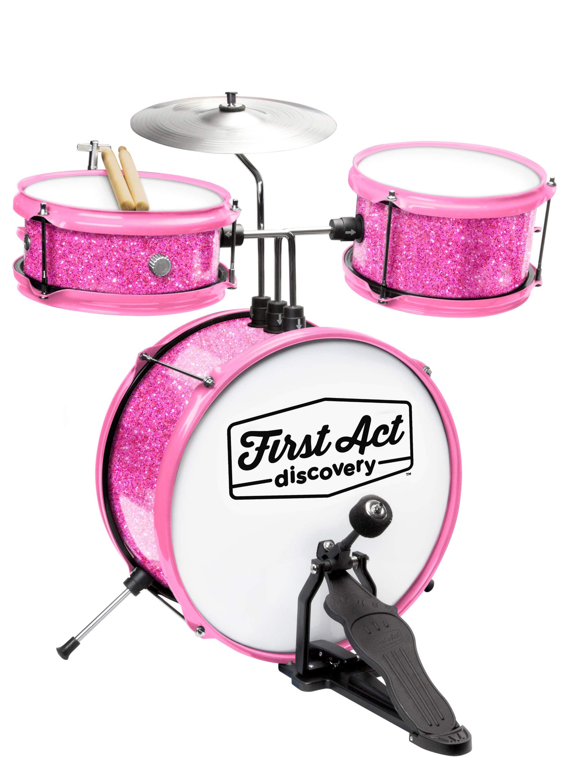 First Act Discovery Beginner Drum Set & Seat, Pink Sparkle