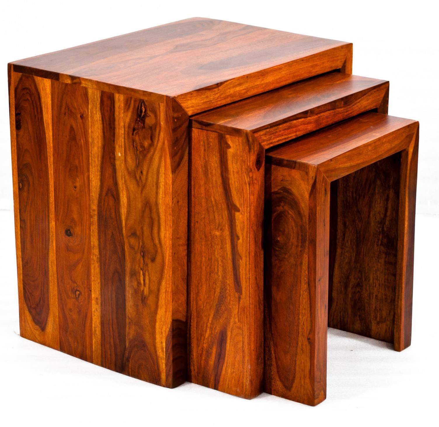 DAINTREE Satin Solid Wood Nesting Tables, Set of 3 (Teak Finish)
