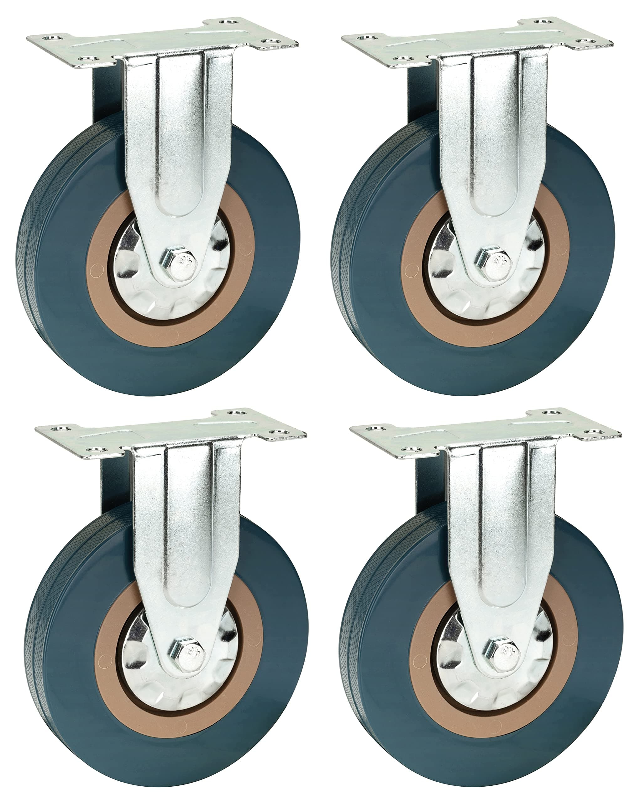 125mm Non Marking Grey Hard Rubber Castors - Fixed Plate Fitting - Heavy Duty Casters Wheels by Bulldog Castors - Max 450Kg Per Set