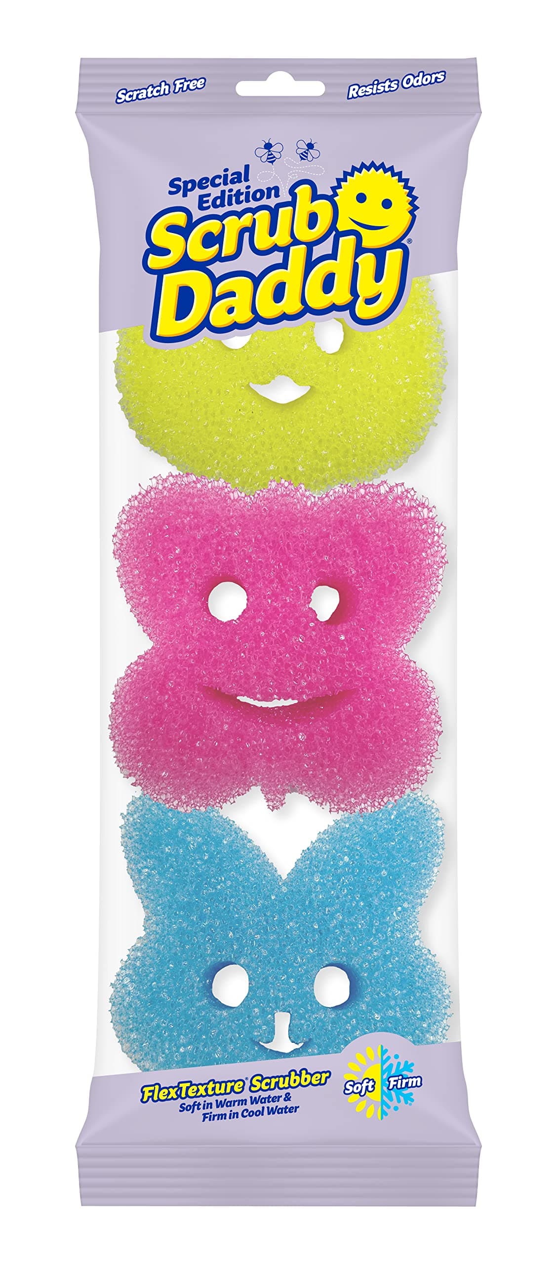 Scrub Daddy Special Edition Spring - Scratch-Free Multipurpose Dish Sponge - BPA Free & Made with Polymer Foam - Stain, Mold & Odor Resistant Kitchen Sponge (3ct)