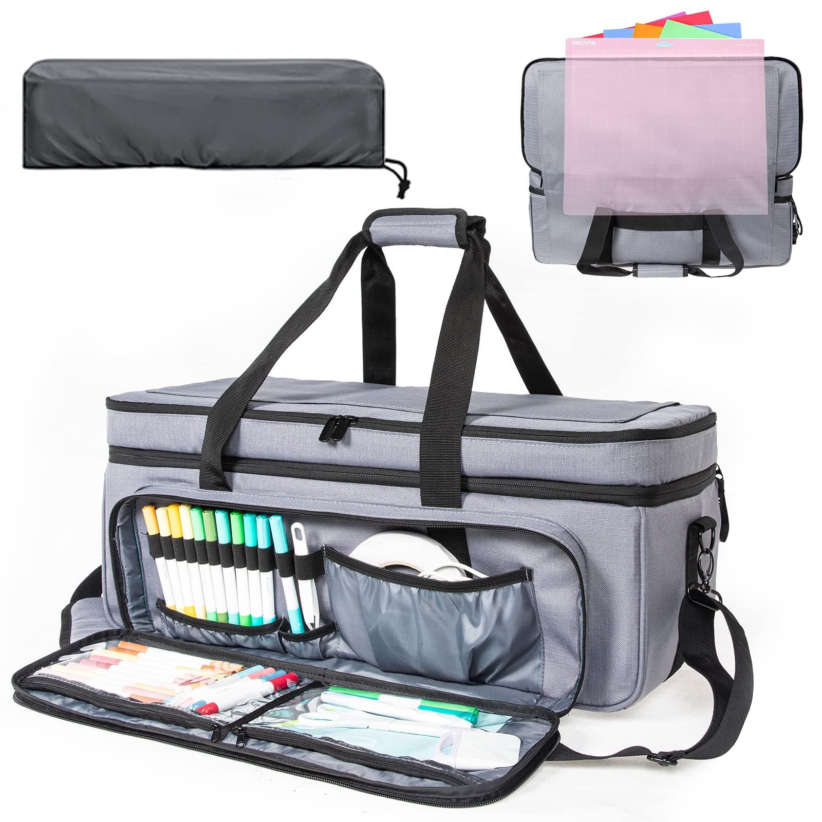 AMOIGEE Double Layer Carrying Storage Organizer Case - Compatible with Cricut Makers, Protective Travel Tote Bag for Silhouette Cameo 3/4, Cricut Accessories
