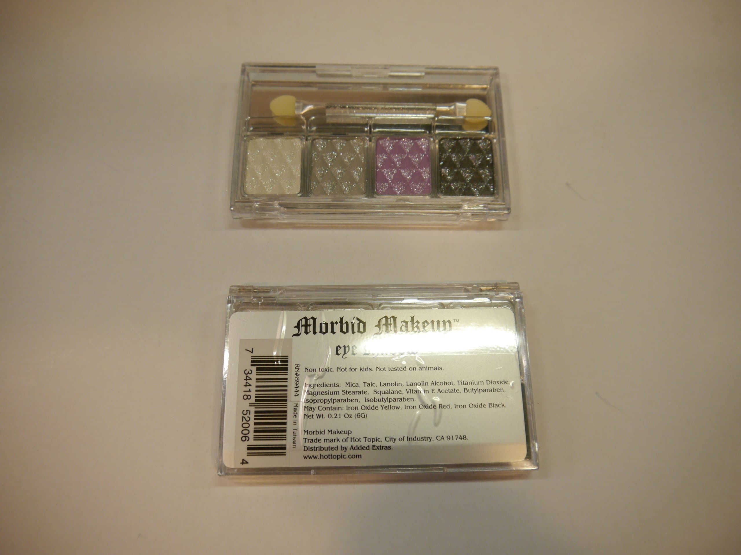 Morbid Makeup Eye Shadow 4 Color Compact Glitter Goth Punk Black Purple Grey Silver Pearl White