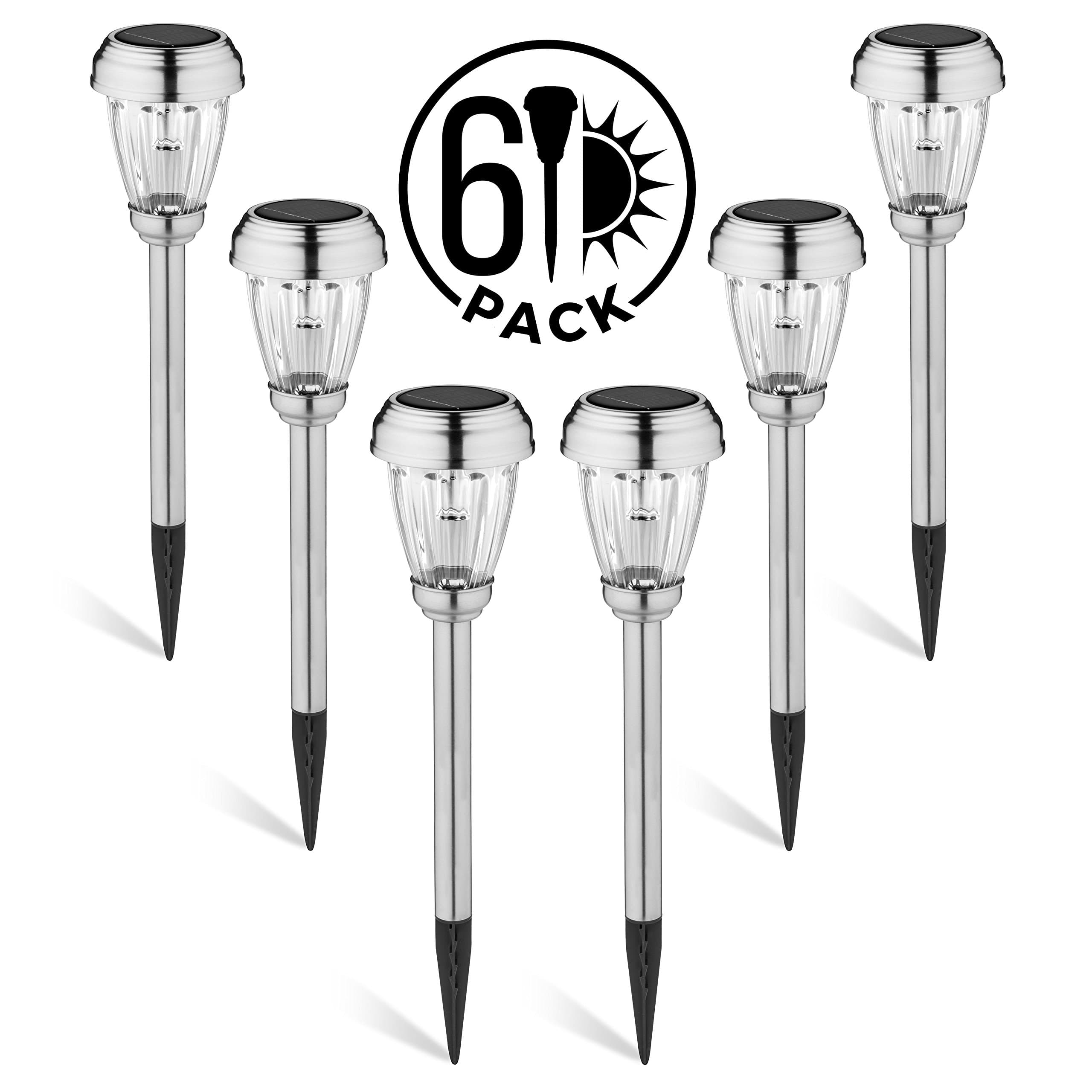 Set of 6 LED Solar Pathway Lights, Low Voltage, Wireless Solar Path Lights for Lawns, Gardens, Yards and More, Stainless Steel Pathway Lights to Brighten and Enhance The Look of Any Outdoor Space