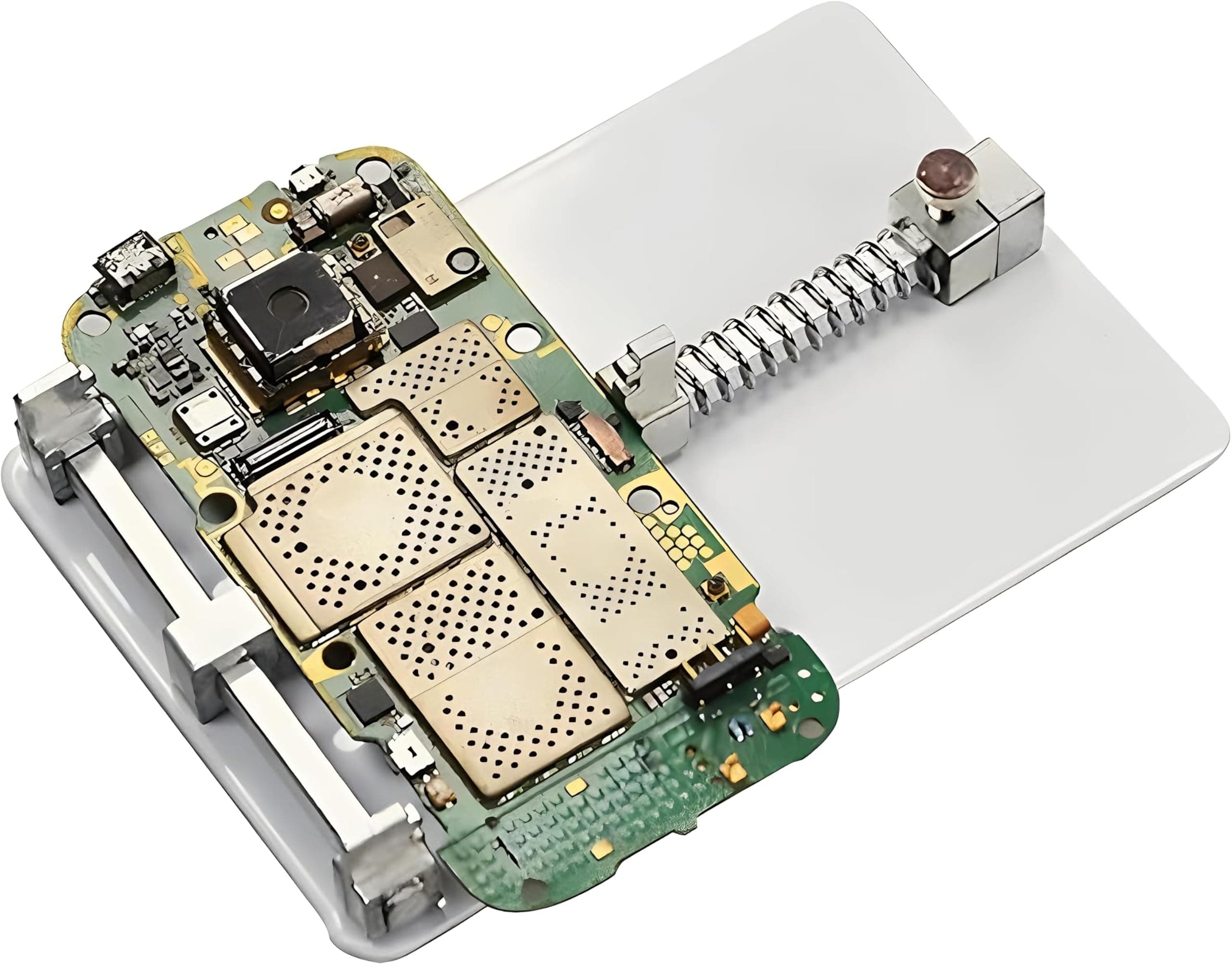 Adjustable PCB Holder - White Metal Workbench Clamp for Electronics Soldering & Rework