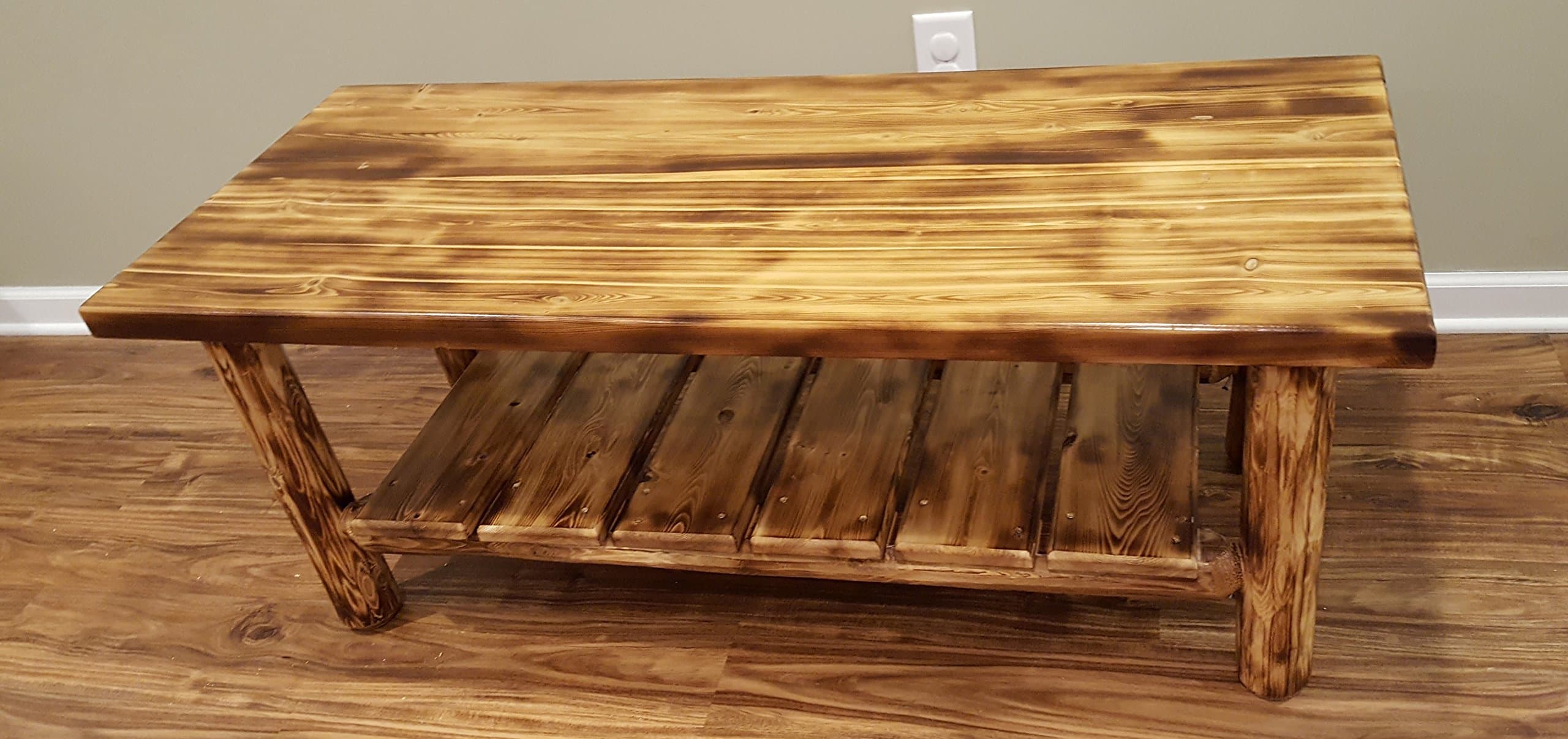 Torched Cedar Coffee Table - Burnt Medium Brown/Mortise & Tenon/Solid Wood/Amish Handcrafted in USA