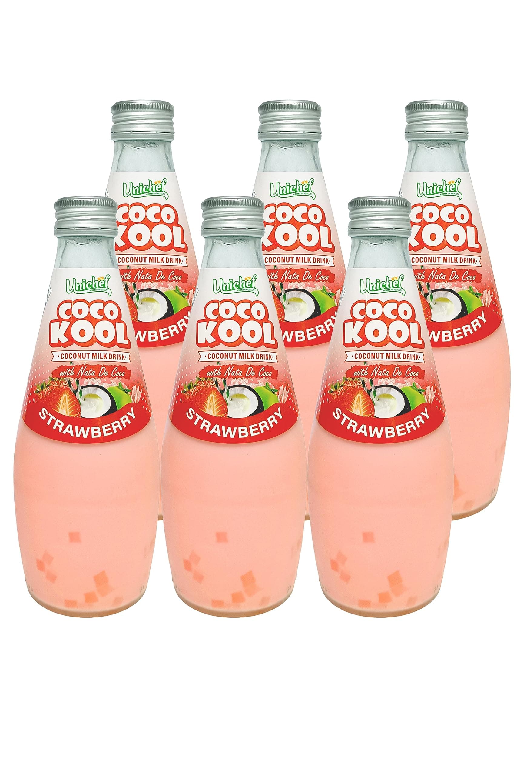 Coco Kool Coconut Milk Drink with Nata De Coco Strawberry 290Ml (Pack Of 6) SUGAR FREE